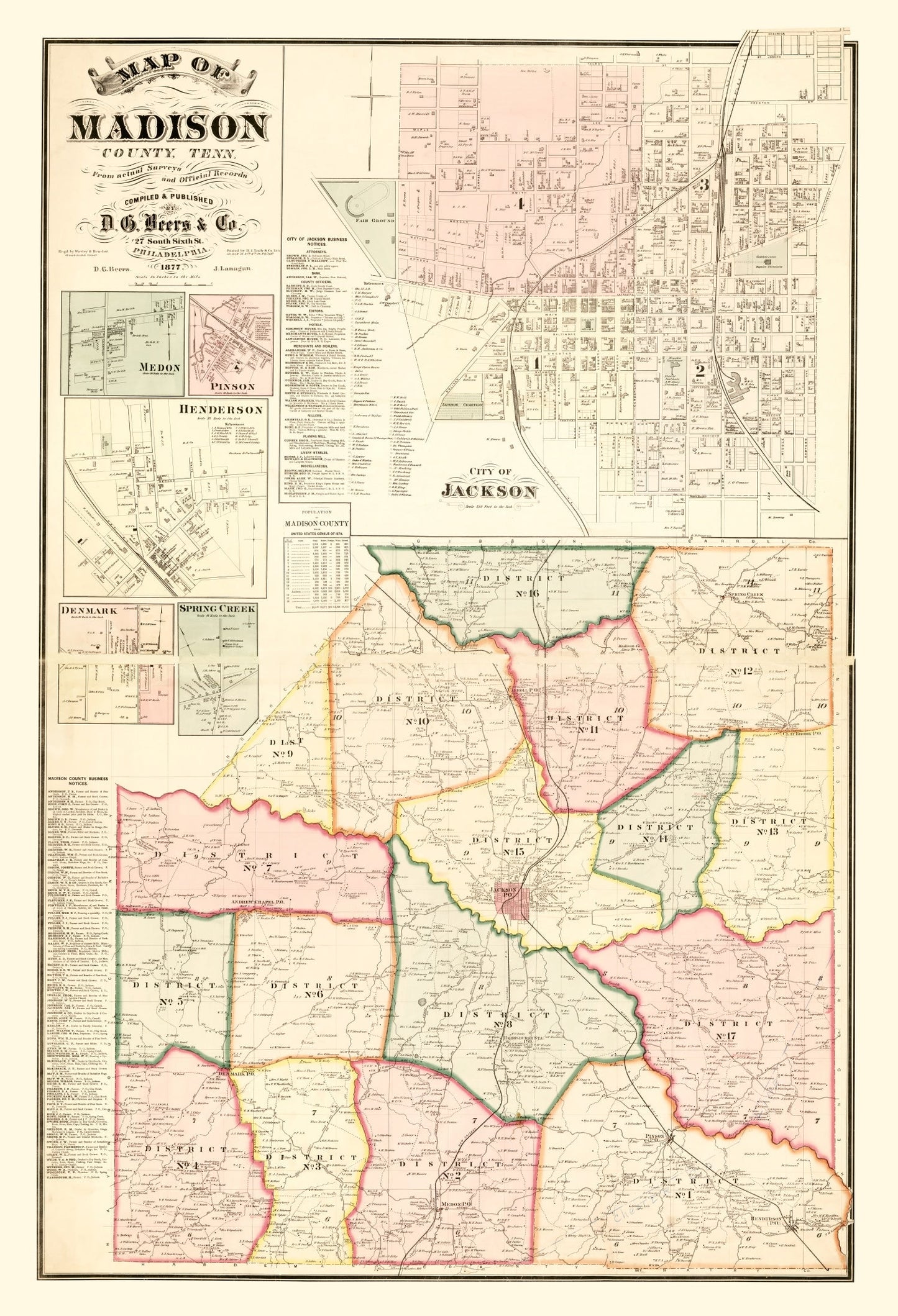 Vintage Map of Madison County, Tennessee, 1877