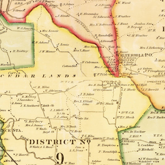 Vintage Map of Rutherford County, Tennessee, 1878