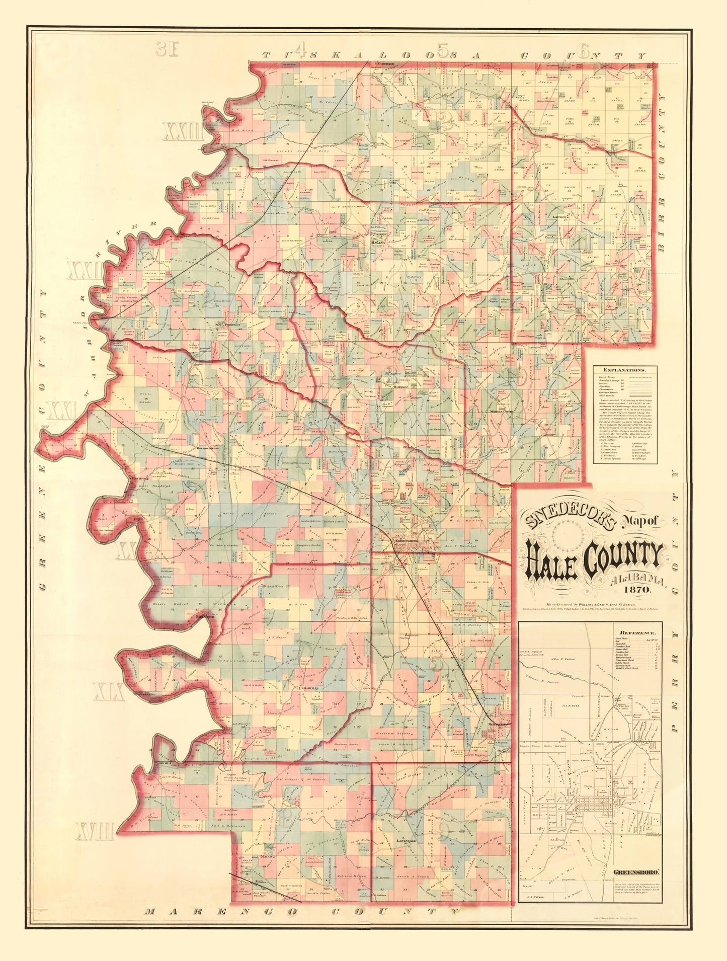 Vintage Map of Hale County, Alabama, 1870