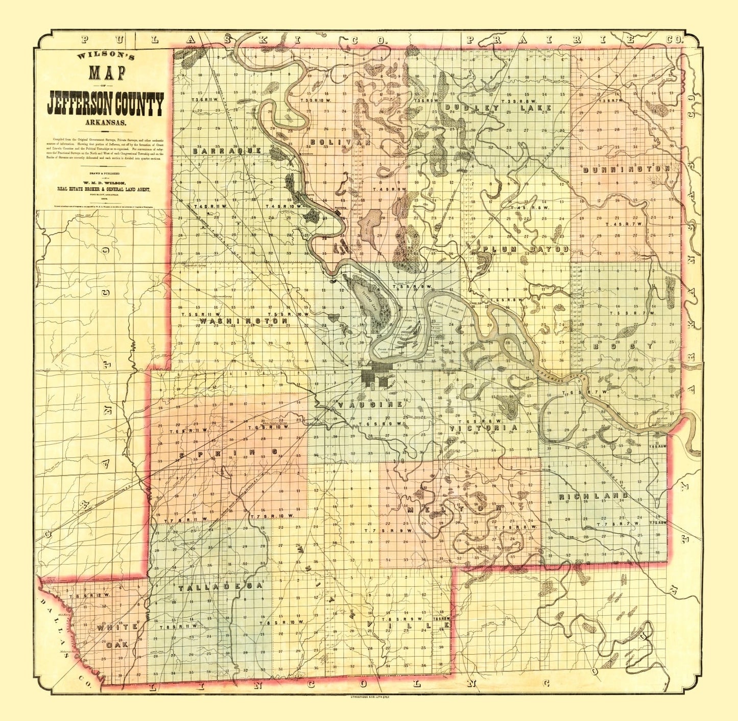 Vintage Map of Jefferson County, Arkansas, 1872