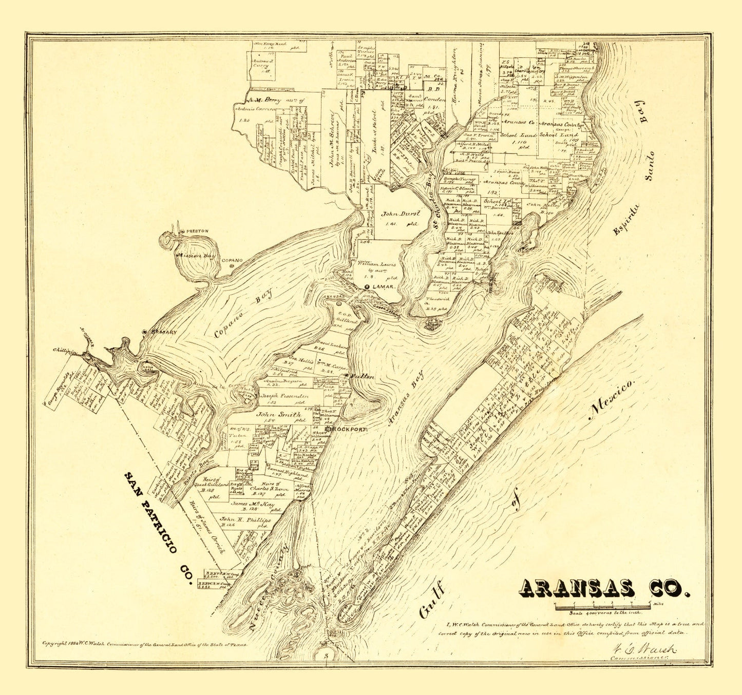 Vintage Map of Aransas County, Texas, 1880