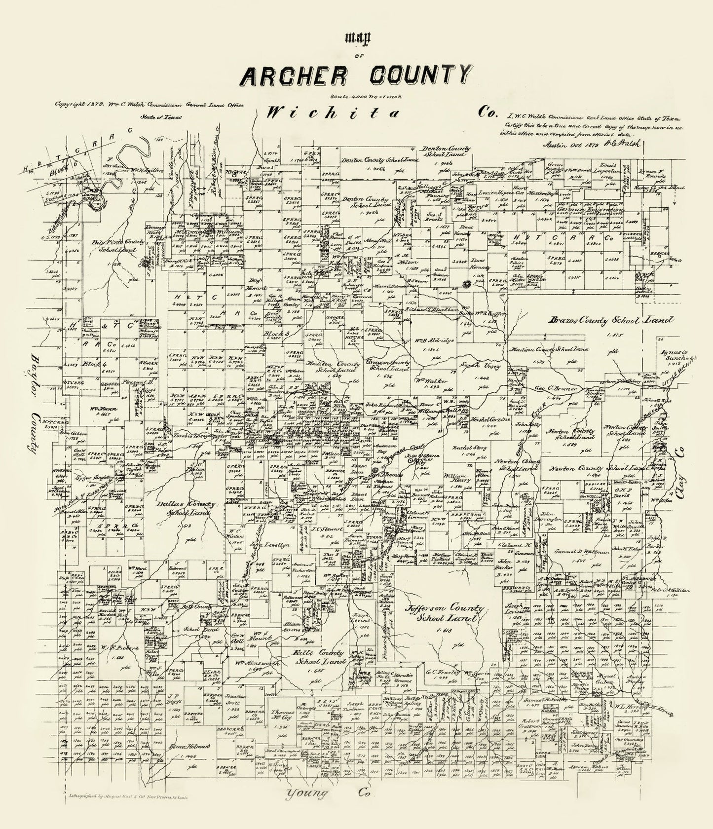 Vintage Map of Archer County, Texas, 1879
