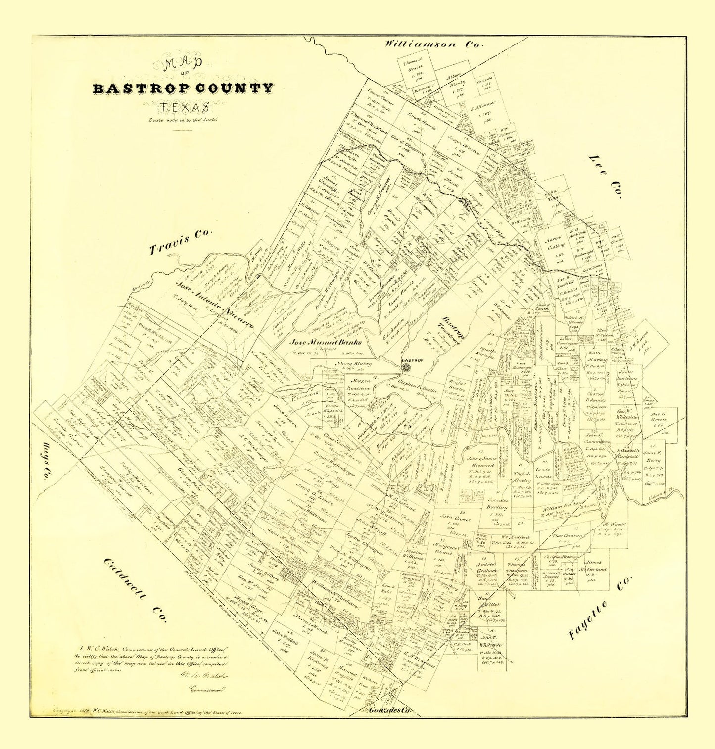 Vintage Map of Bastrop County, Texas, 1879