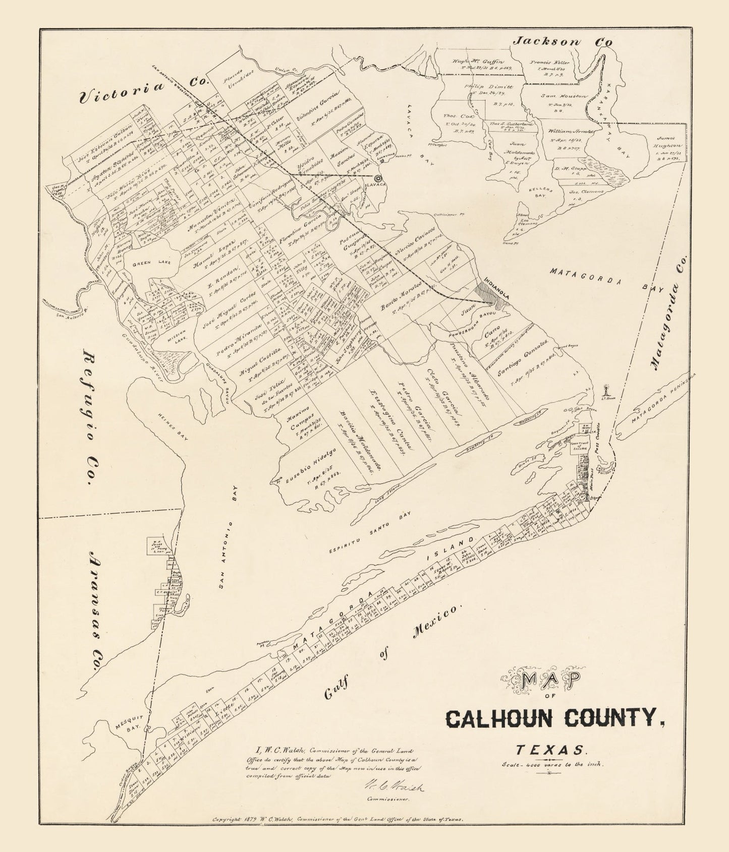 Vintage Map of Calhoun County, Texas, 1879 | Wall Art