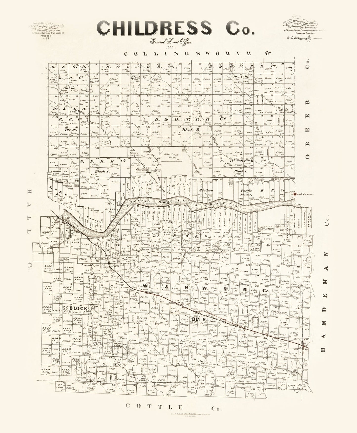 Vintage Map of Childress County, Texas, 1891