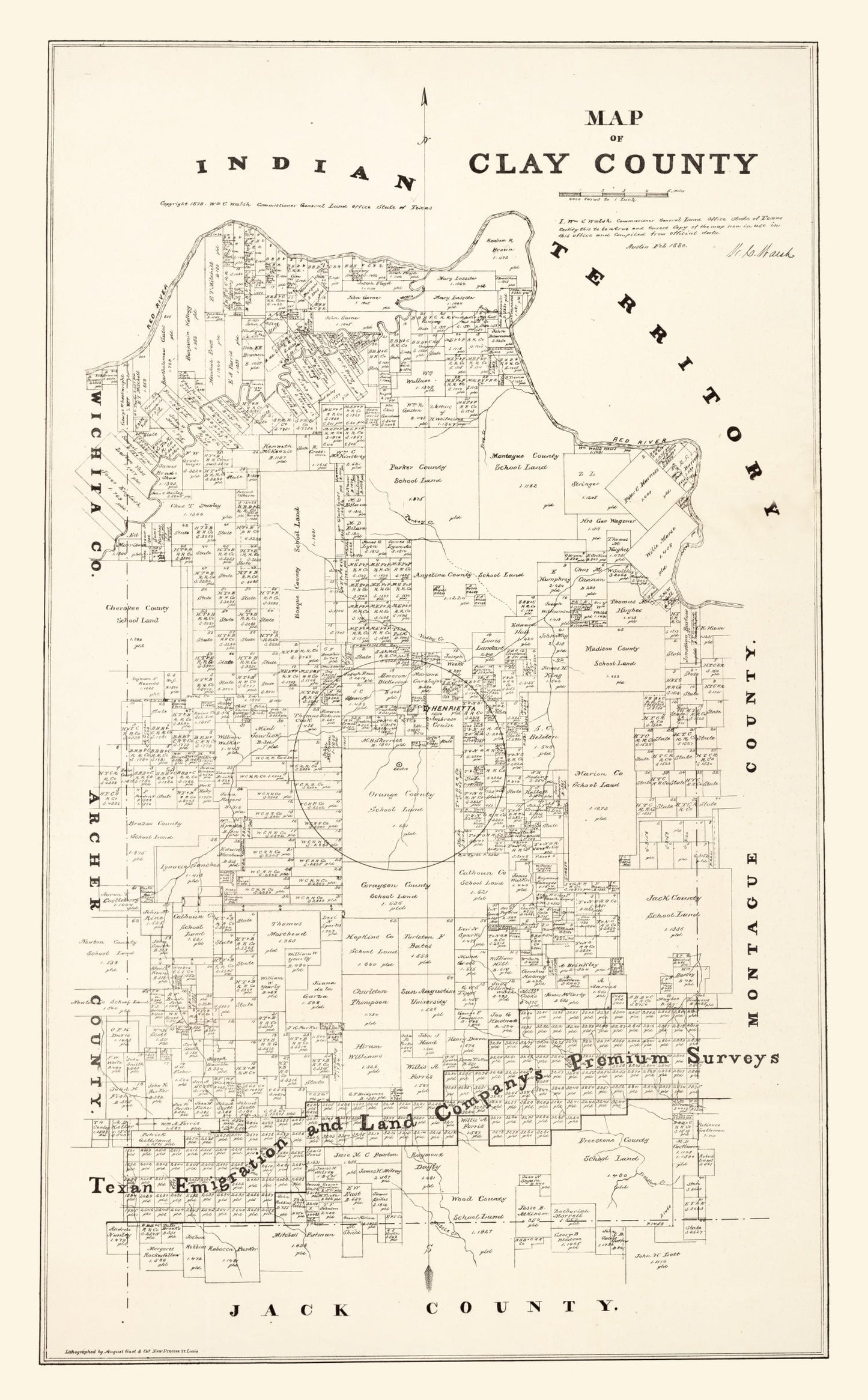 Vintage Map of Clay County, Texas, 1879