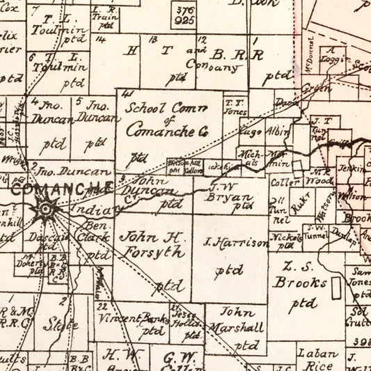 Vintage Map of Comanche County, Texas, 1876