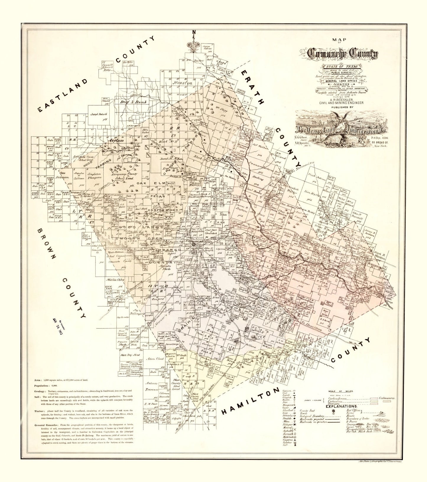 Vintage Map of Comanche County, Texas, 1876