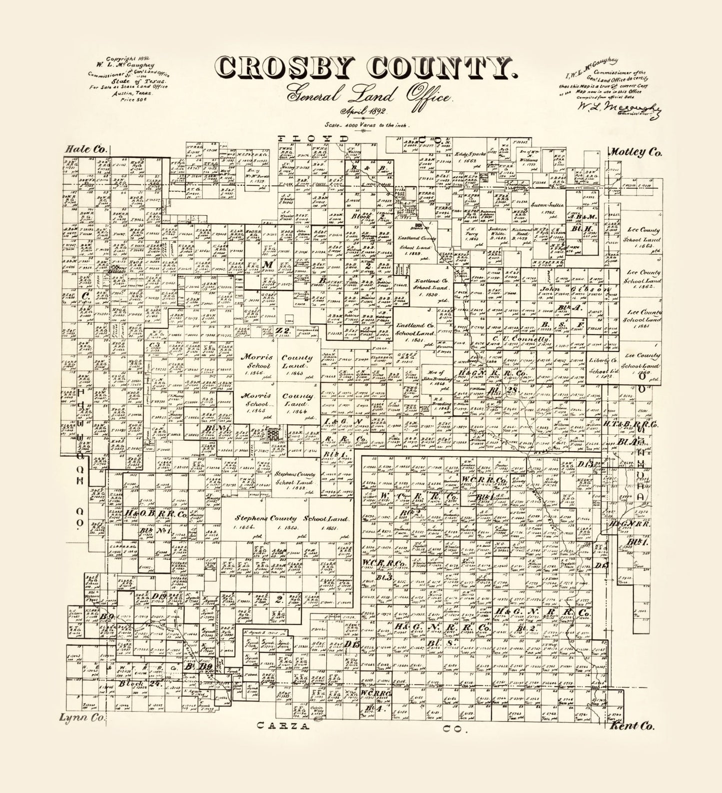Vintage Map of Crosby County, Texas 1892