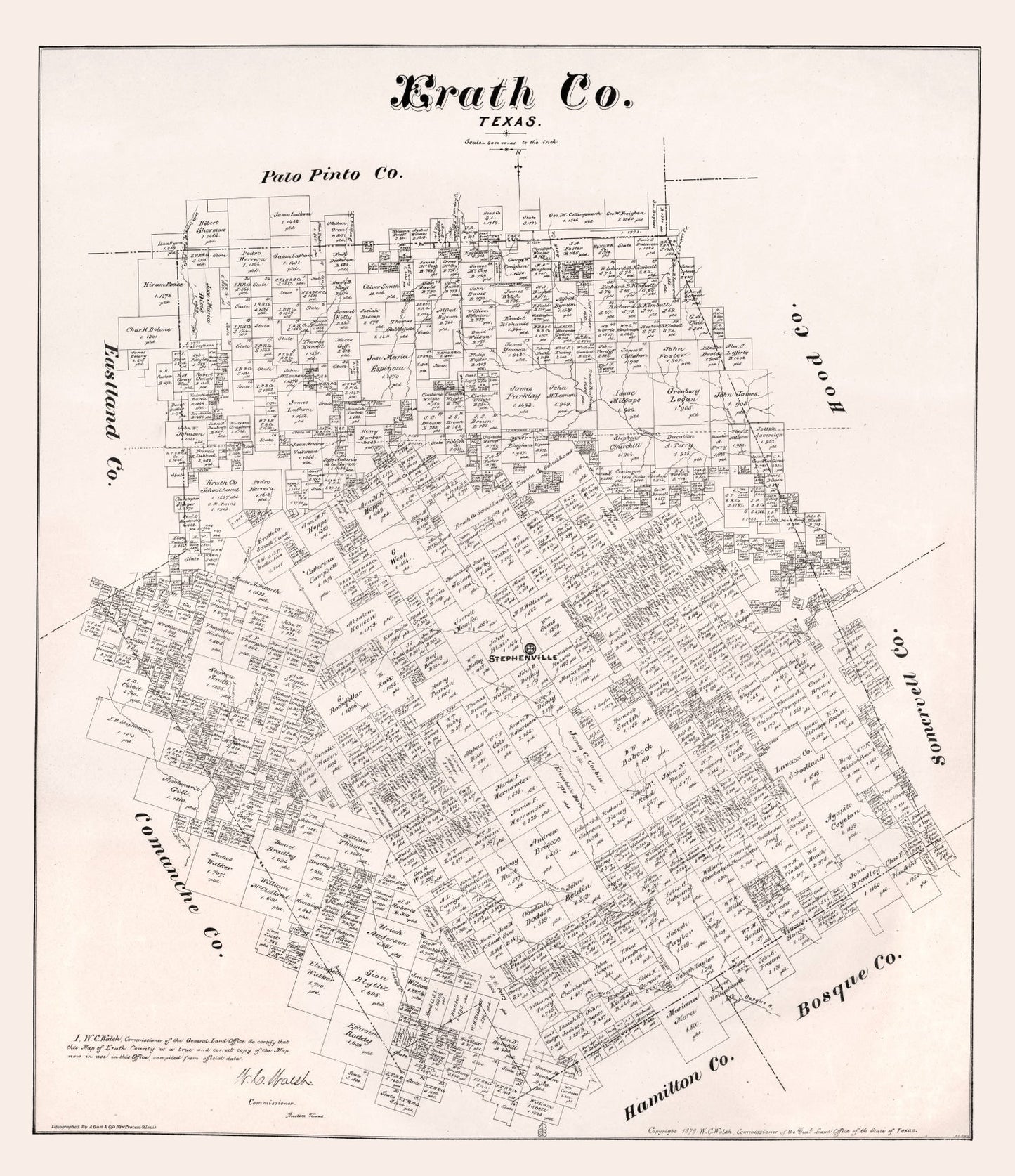 Vintage Map of Erath County, Texas, 1879