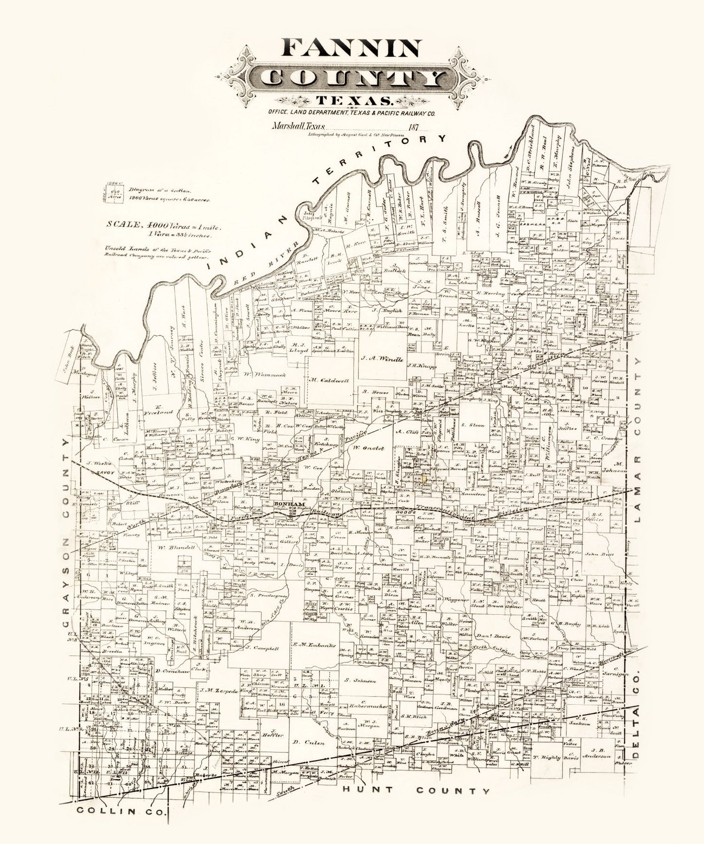 Vintage Map of Fannin County, Texas, 1870