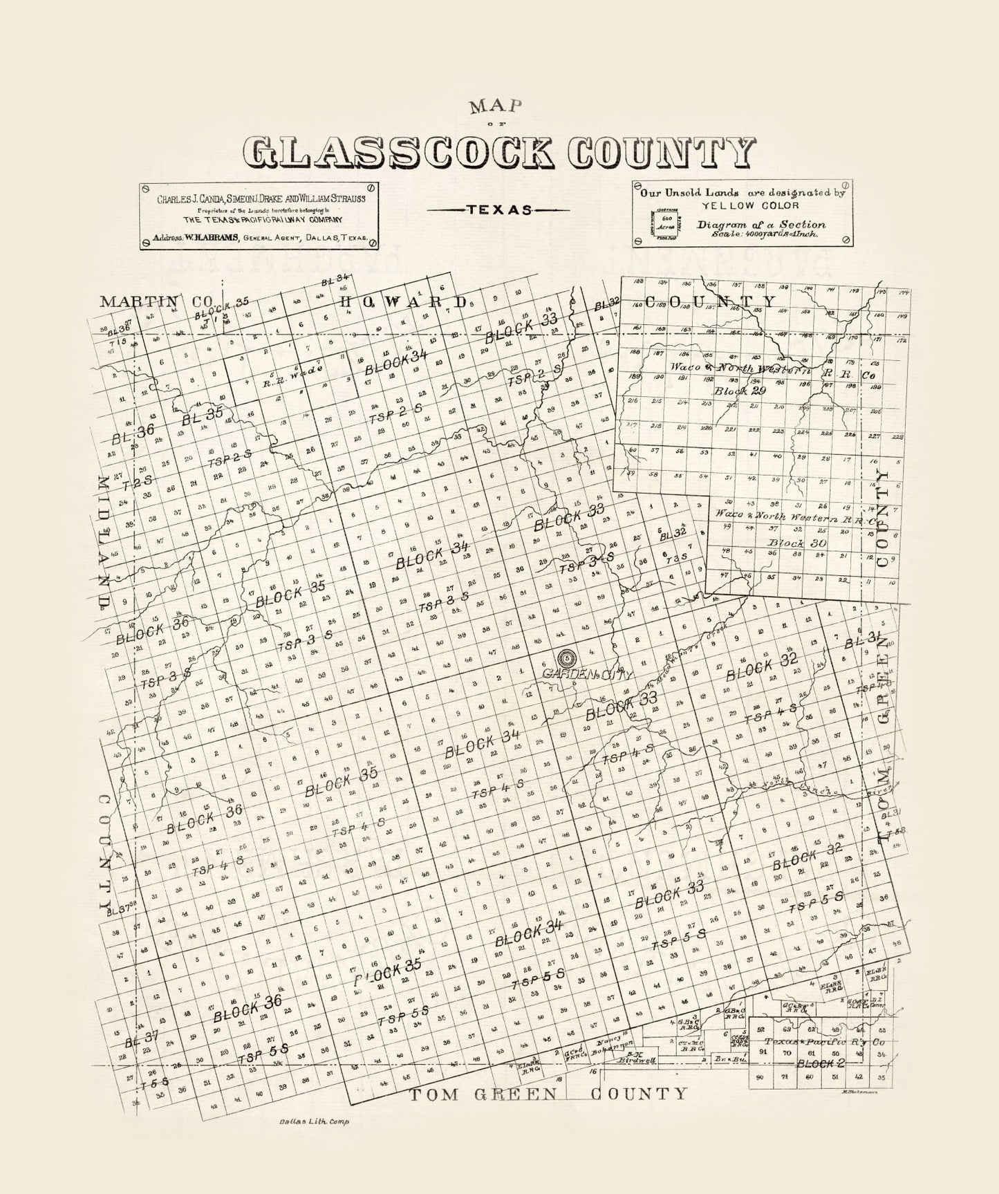 Vintage Map of Glasscock County, Texas, 1890