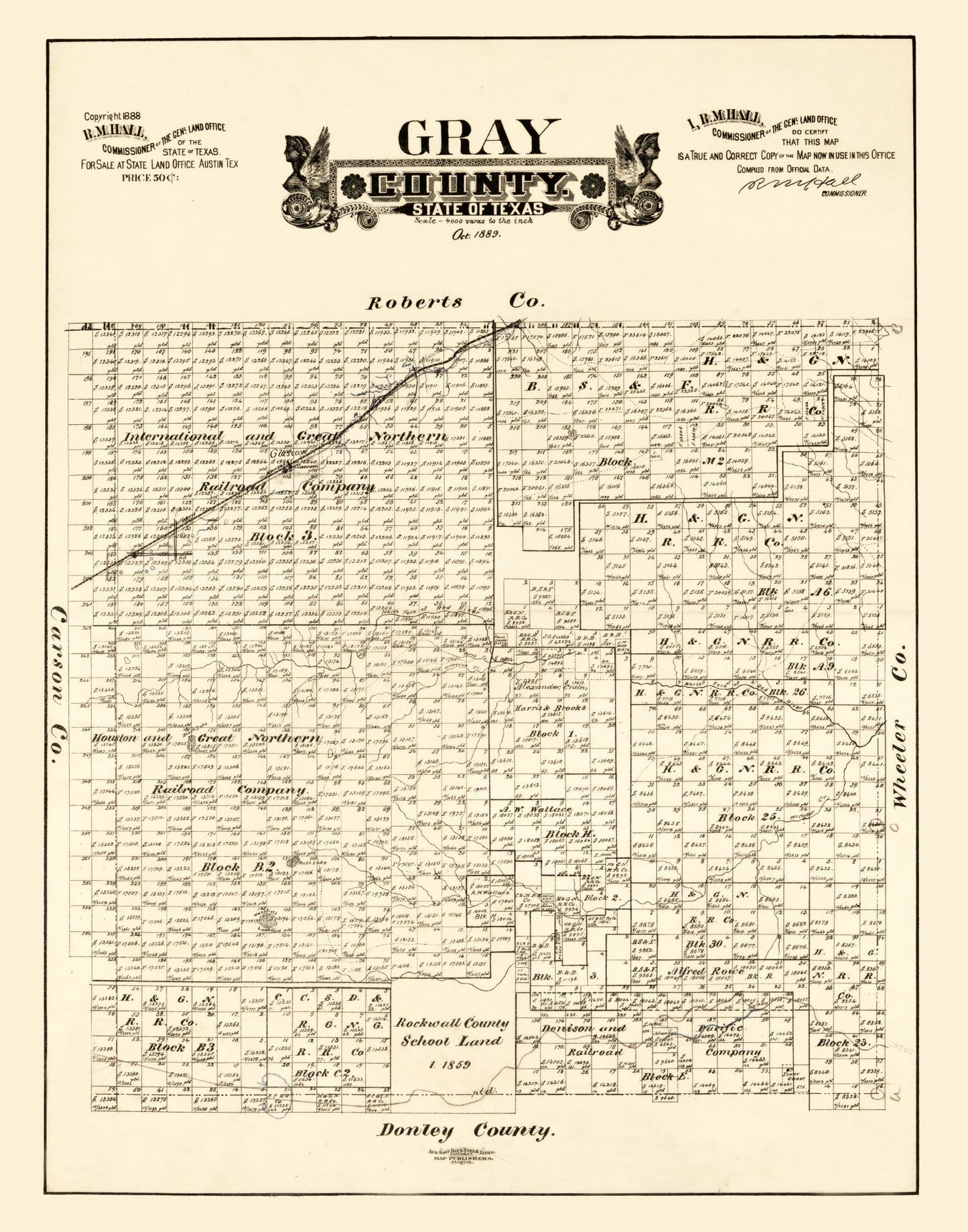 Vintage Map of Gray County, Texas, 1888