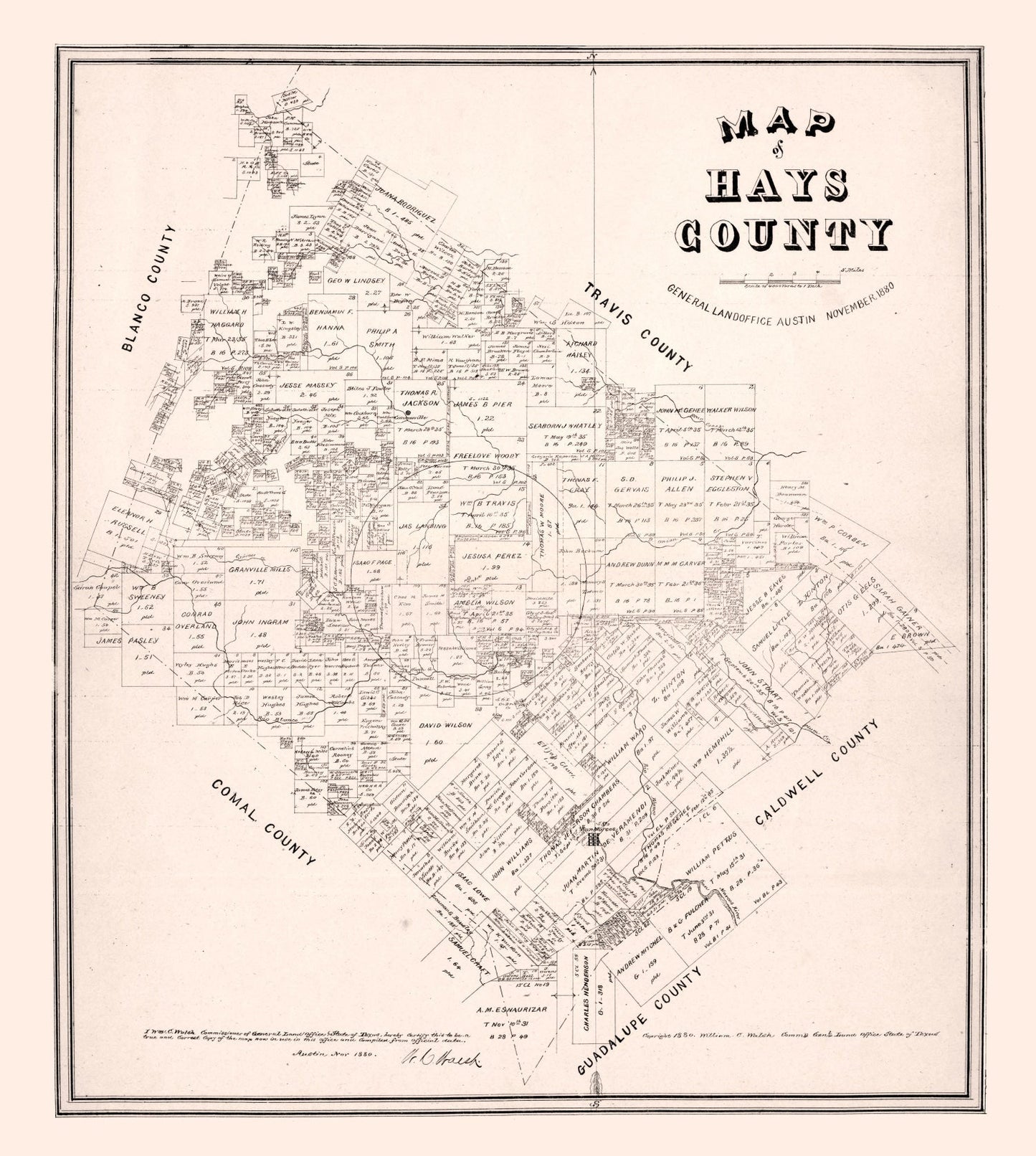 Vintage Map of Hays County, Texas, 1880
