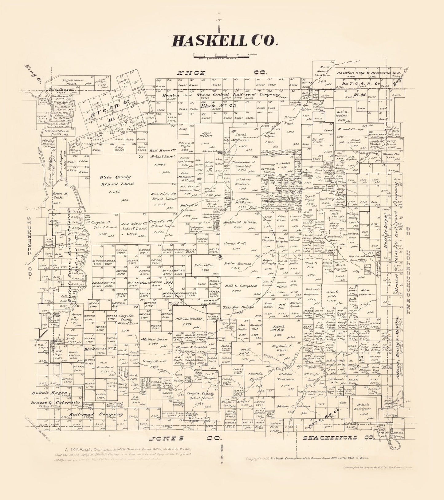 Vintage Map of Haskell County, Texas, 1879