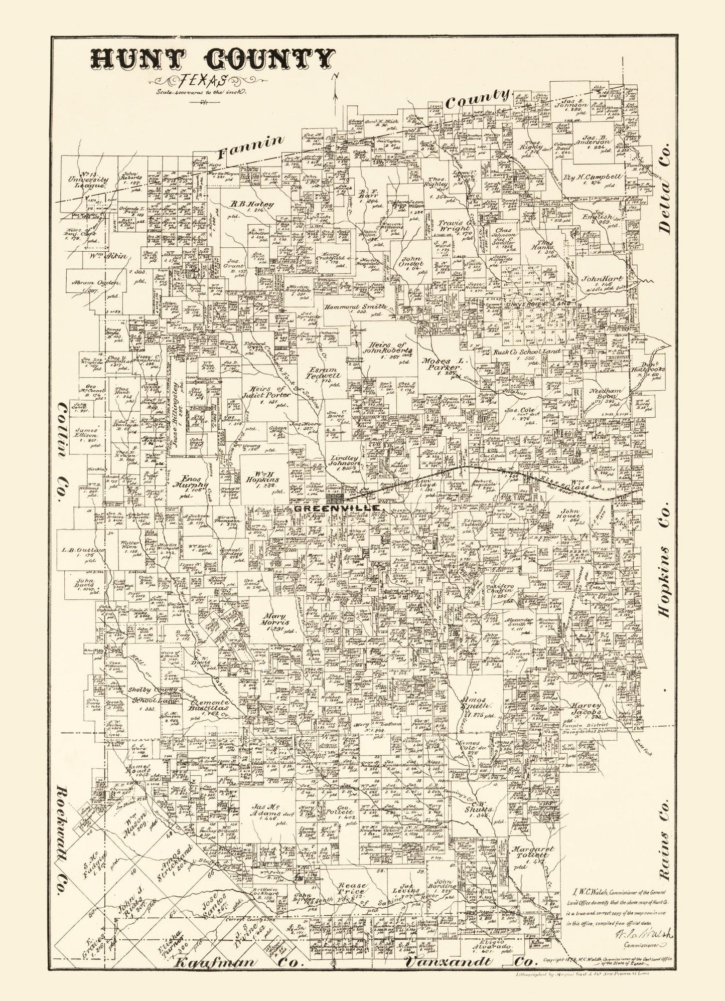 Vintage Map of Hunt County, Texas, 1879