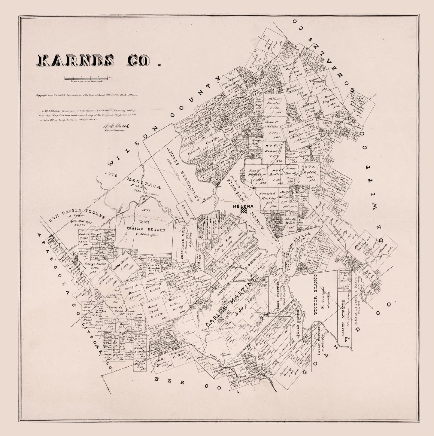 Vintage Map of Karnes County, Texas, 1880