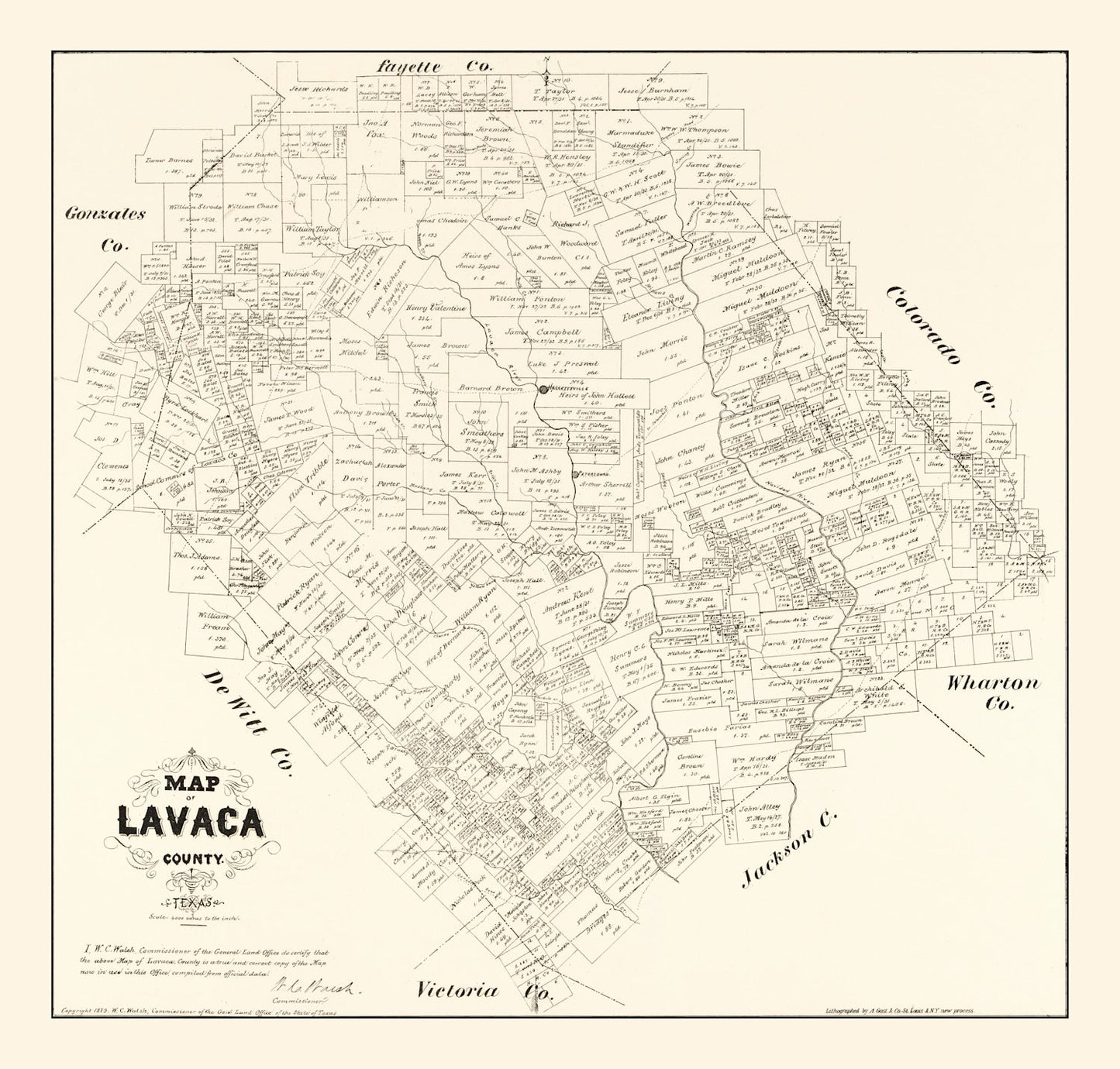 Vintage Map of Lavaca County, Texas, 1879