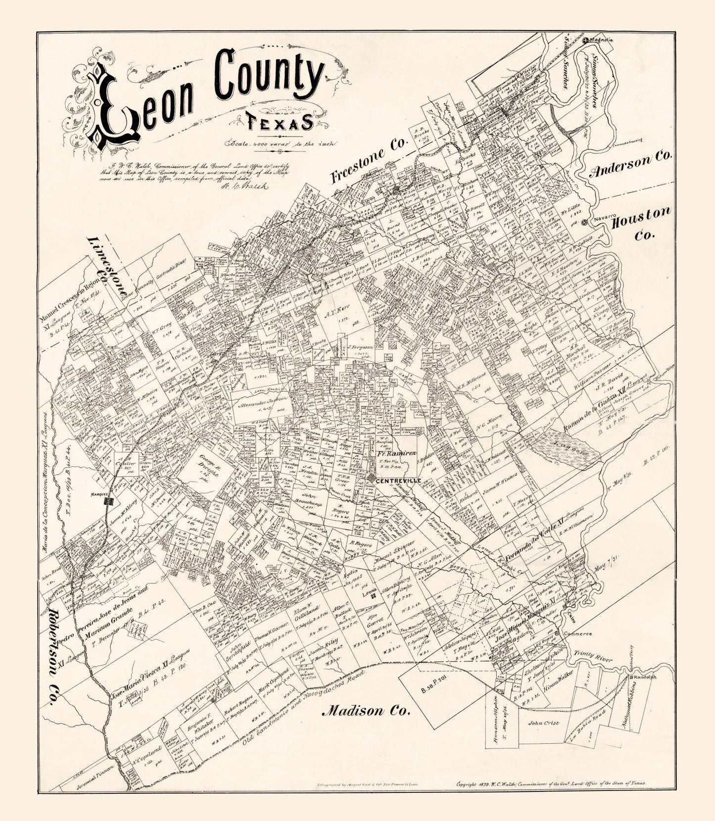 Vintage Map of Leon County, Texas, 1879