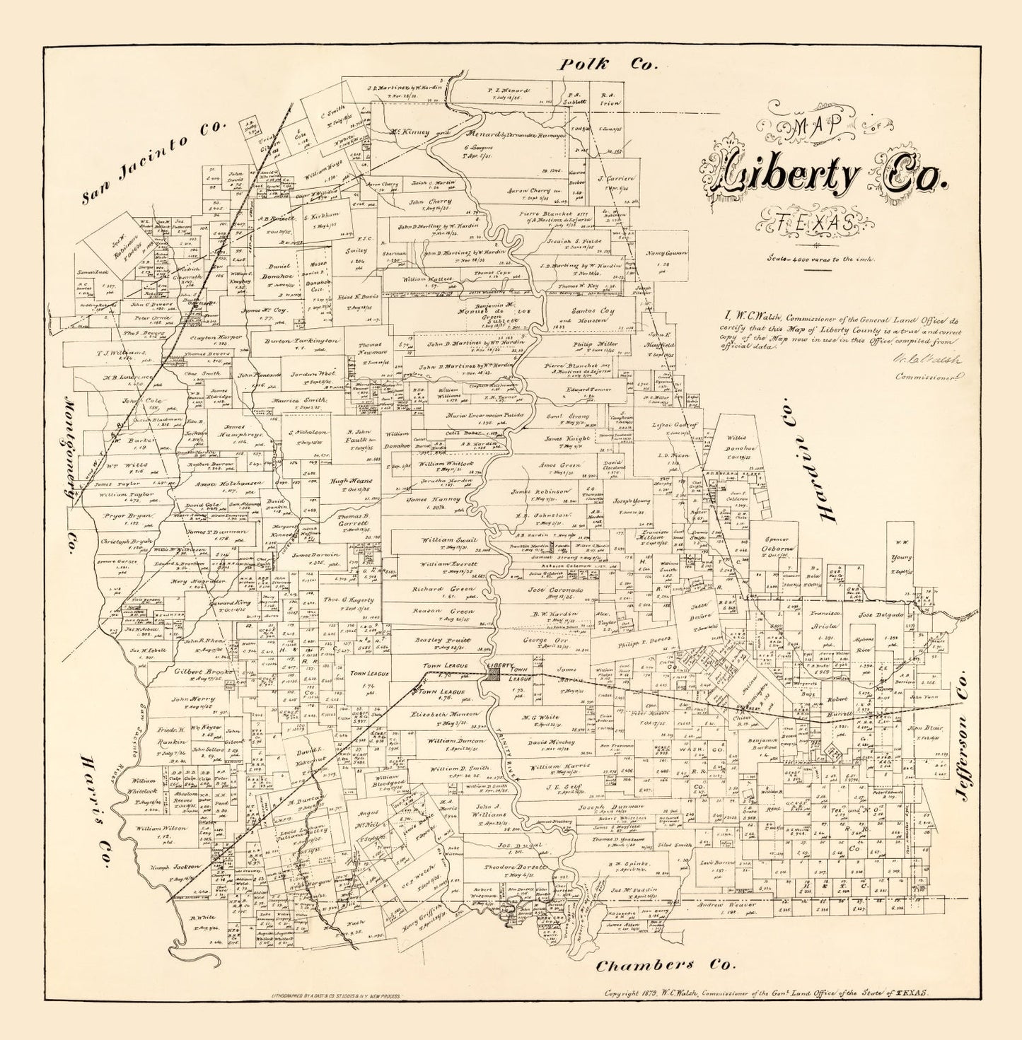 Vintage Map of Liberty County, Texas, 1879