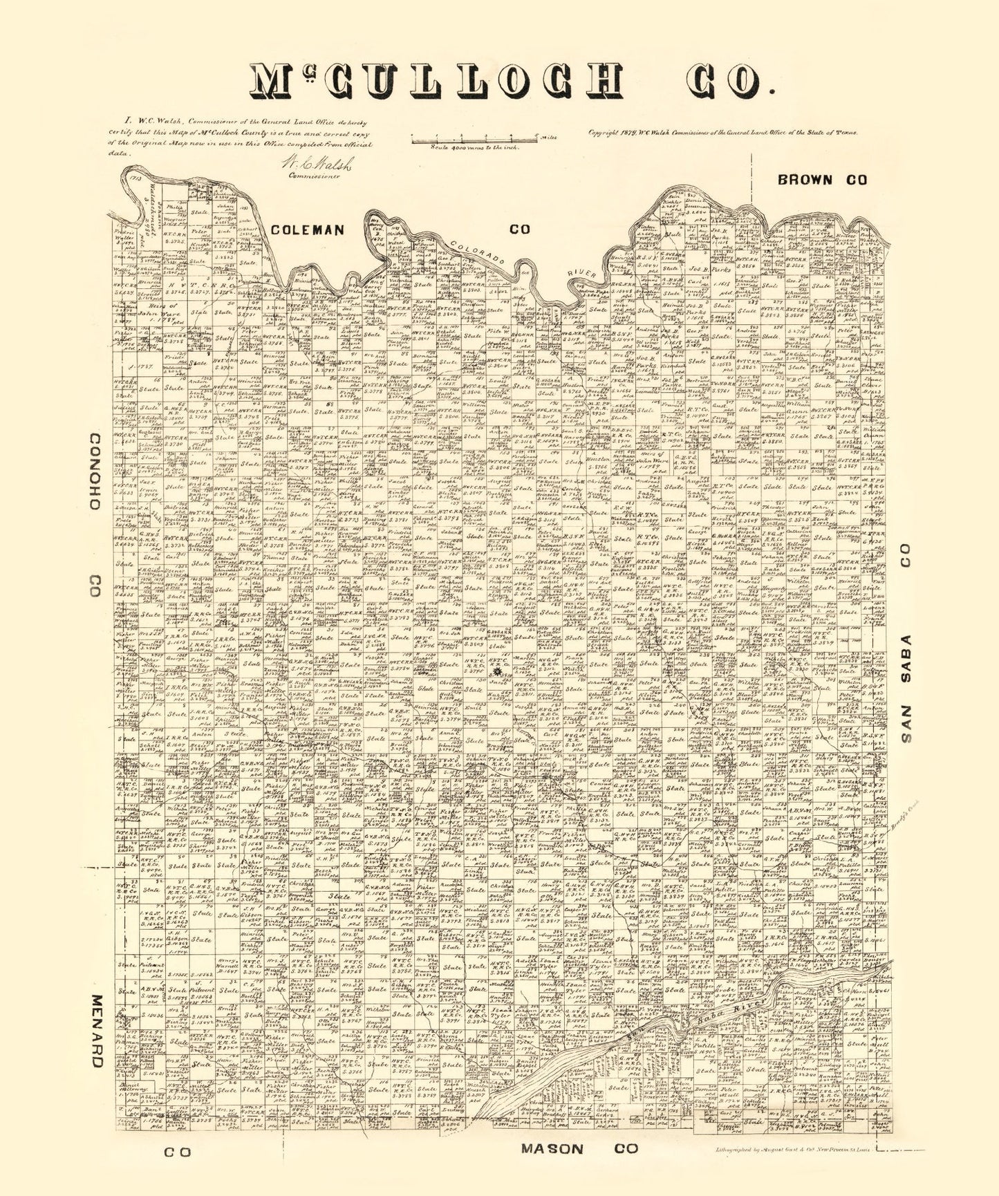 Vintage Map of McCulloch County, Texas, 1879