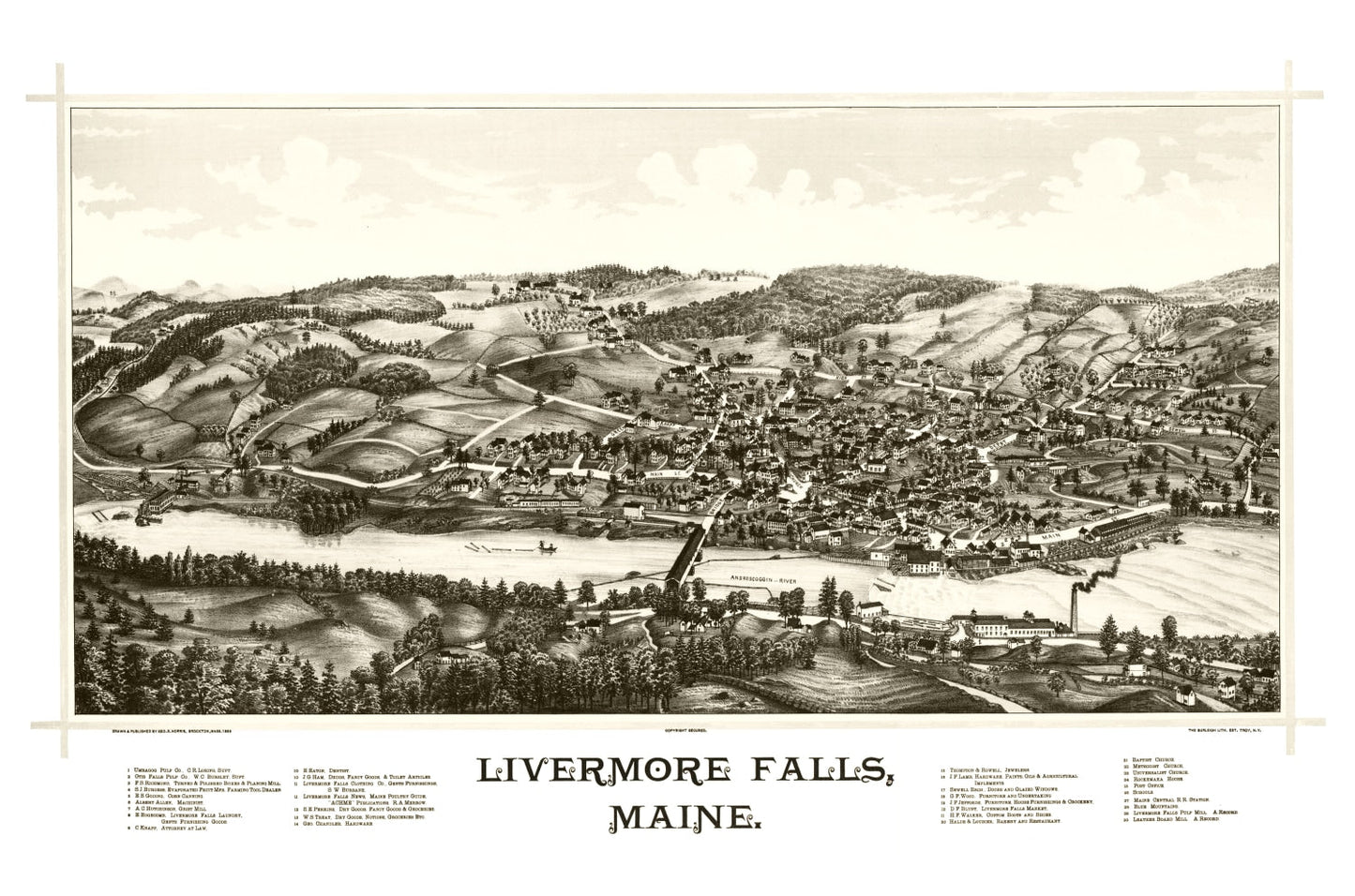Vintage Map of Livermore Falls, Maine, 1889