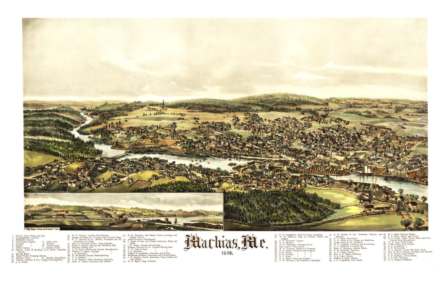 Vintage Map of Machias, Maine, 1896