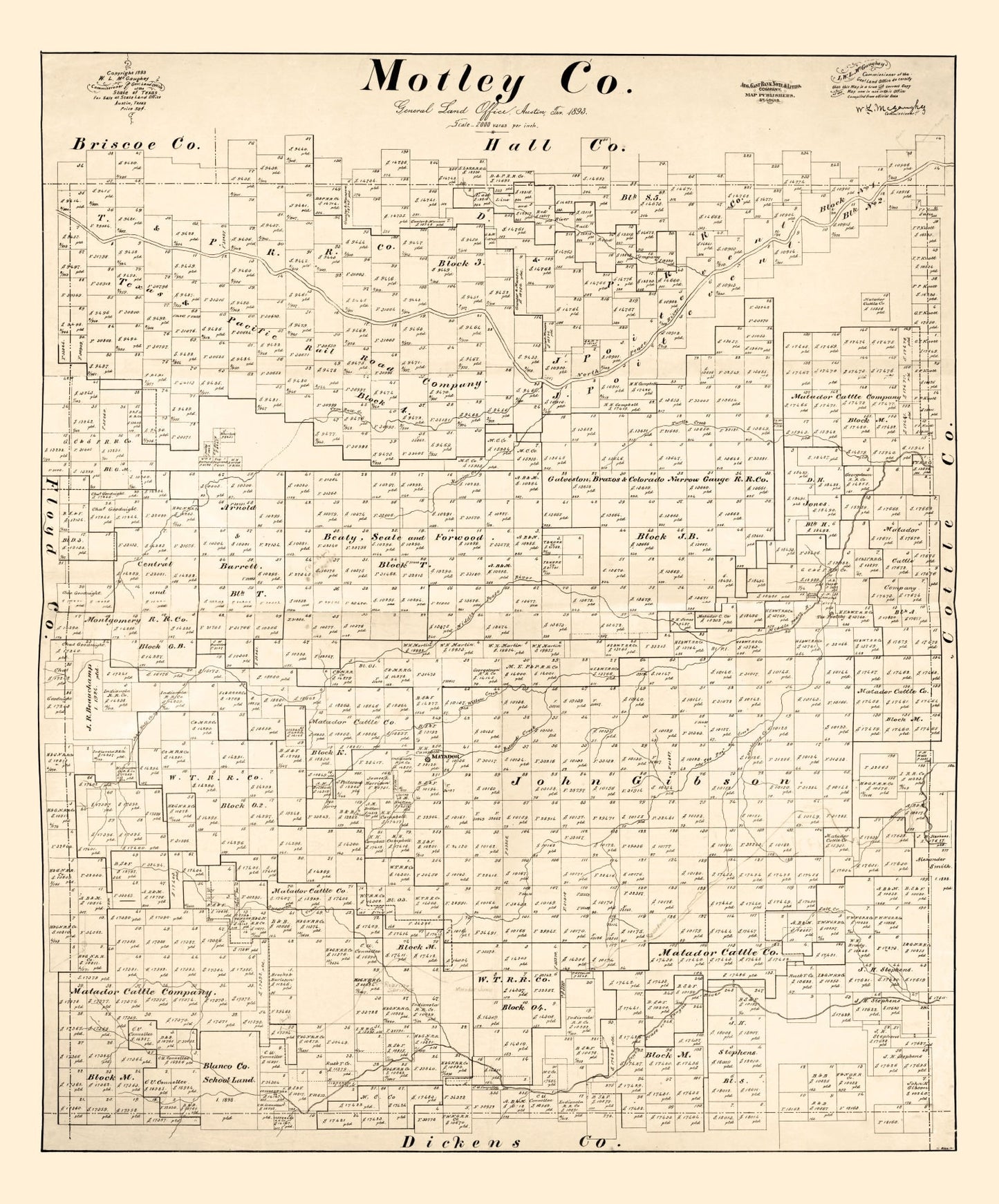 Vintage Map of Motley County, Texas, 1893