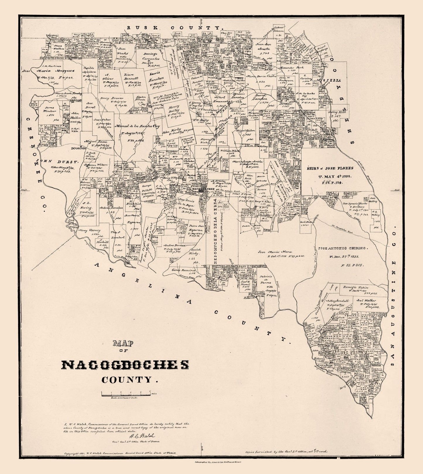 Vintage Map of Nacogdoches County, Texas, 1881