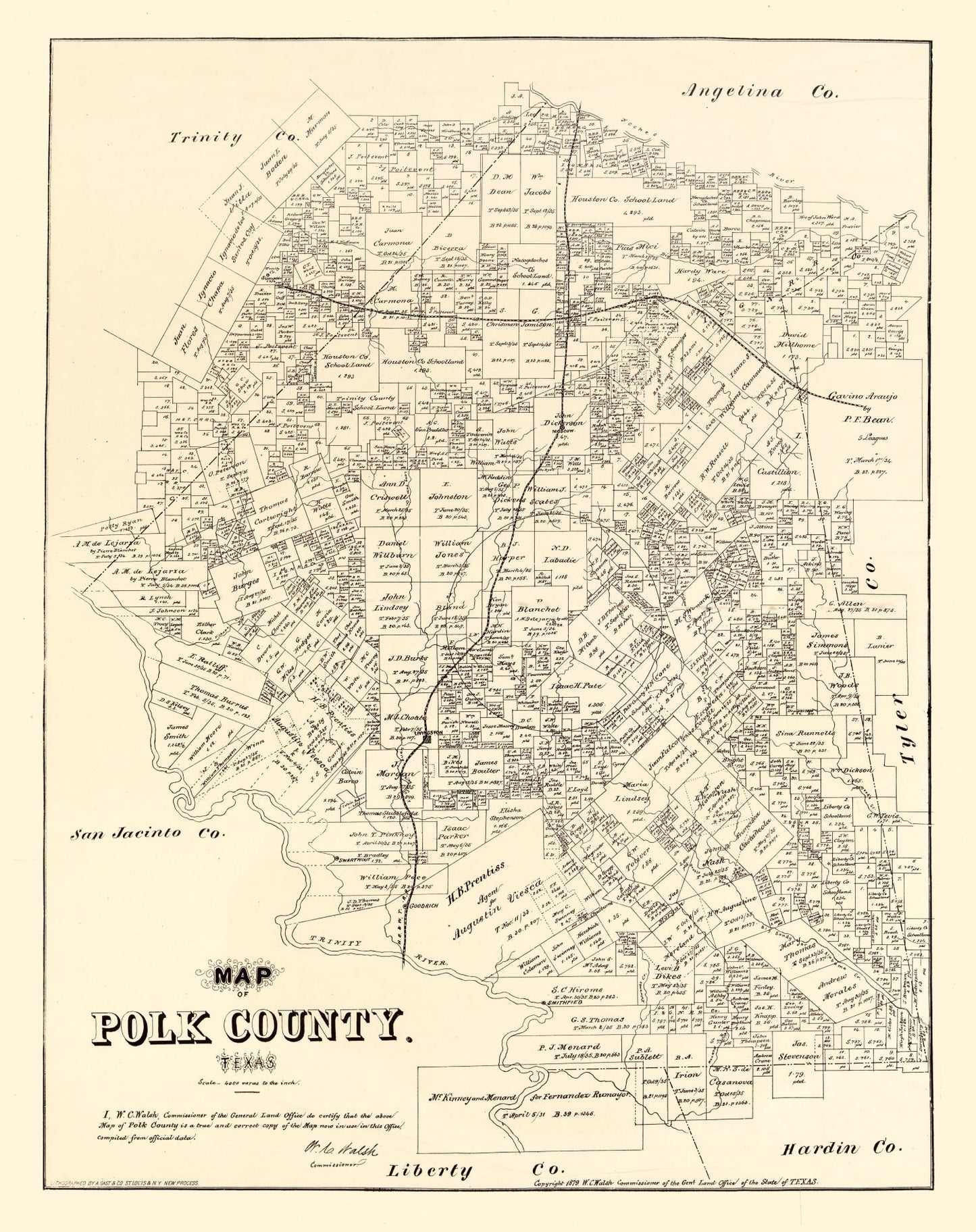 Vintage Map of Polk County, Texas, 1879