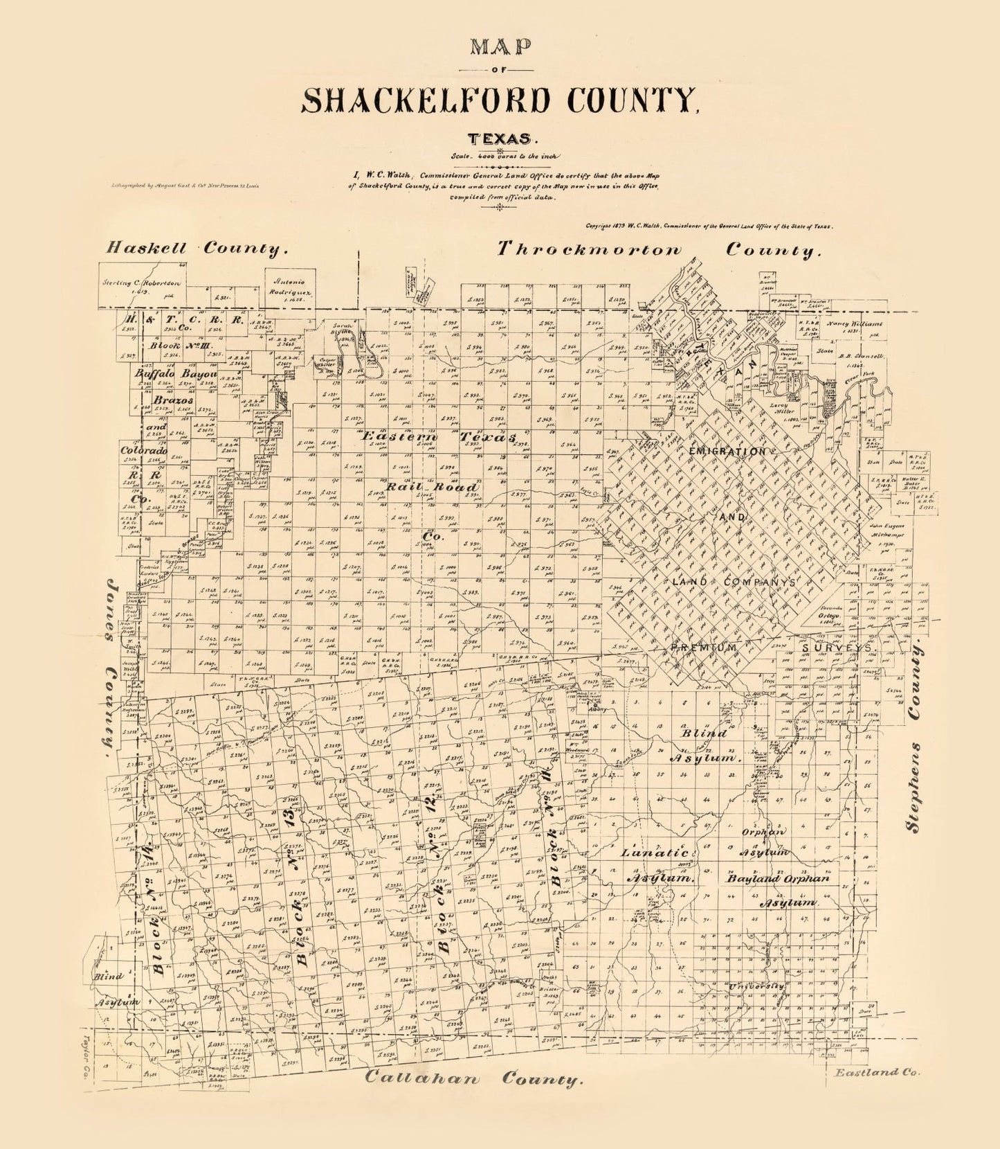 Vintage Map of Shackelford County, Texas, 1879