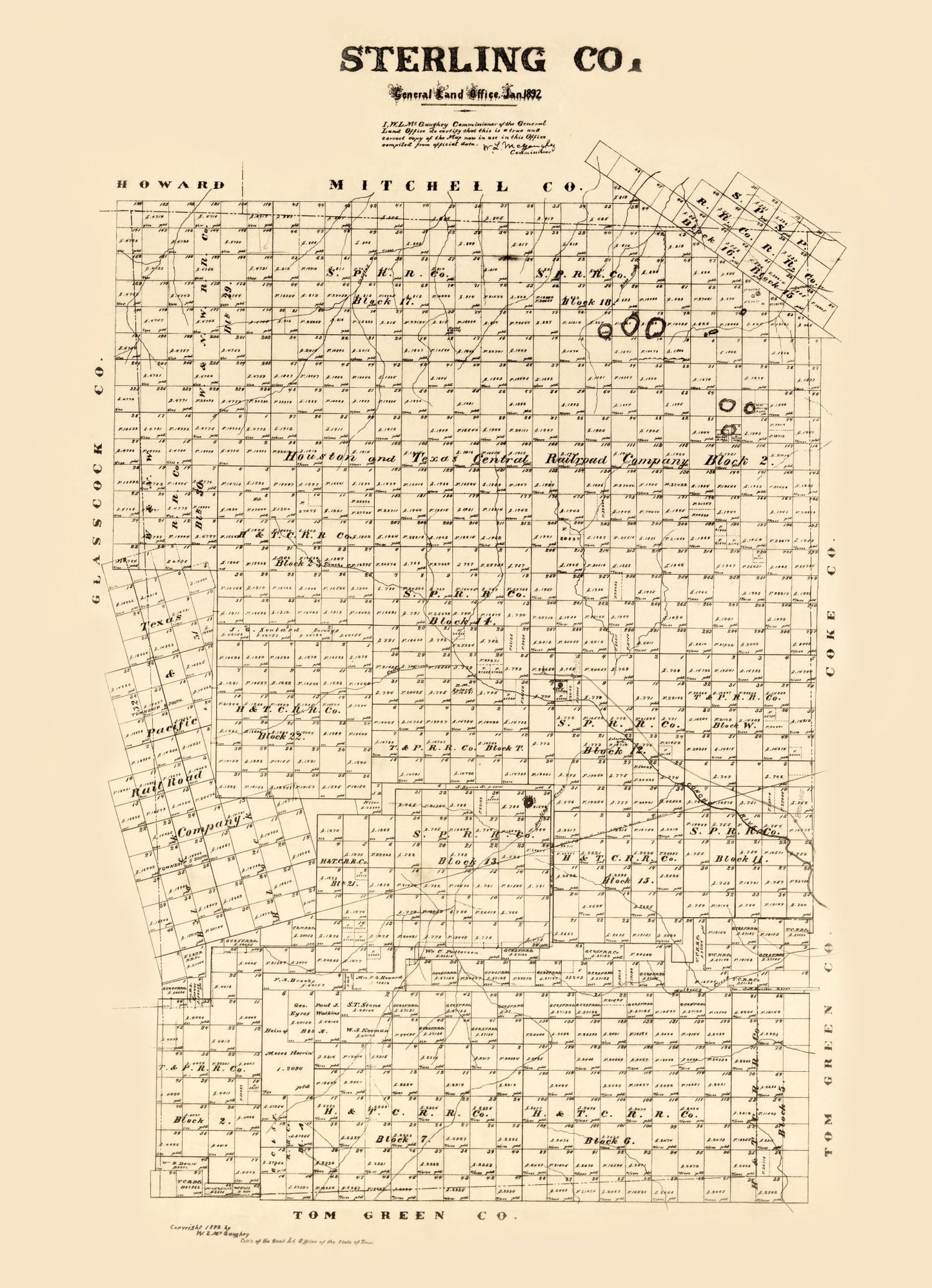 Vintage Map of Sterling County, Texas, 1892