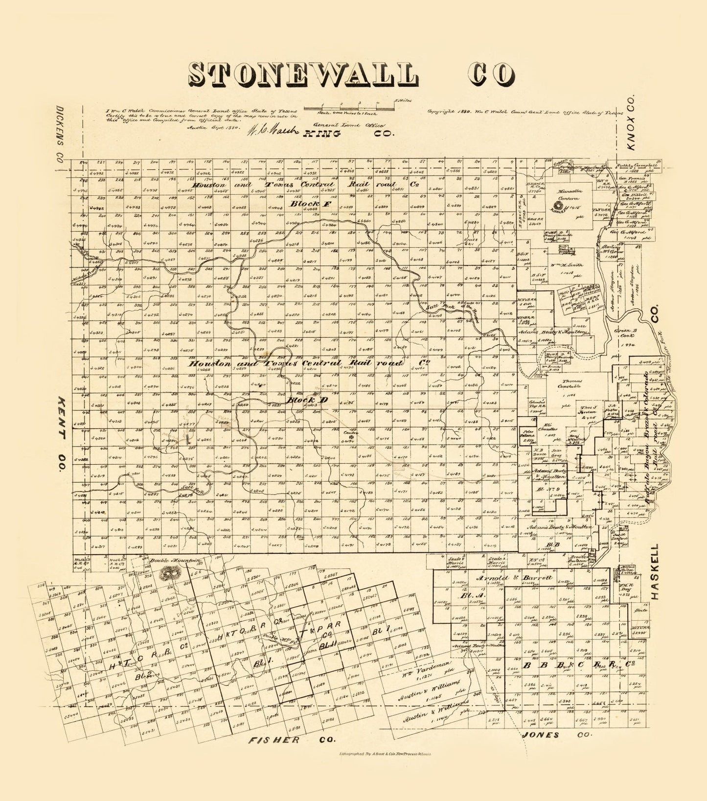 Vintage Map of Stonewall County, Texas, 1880