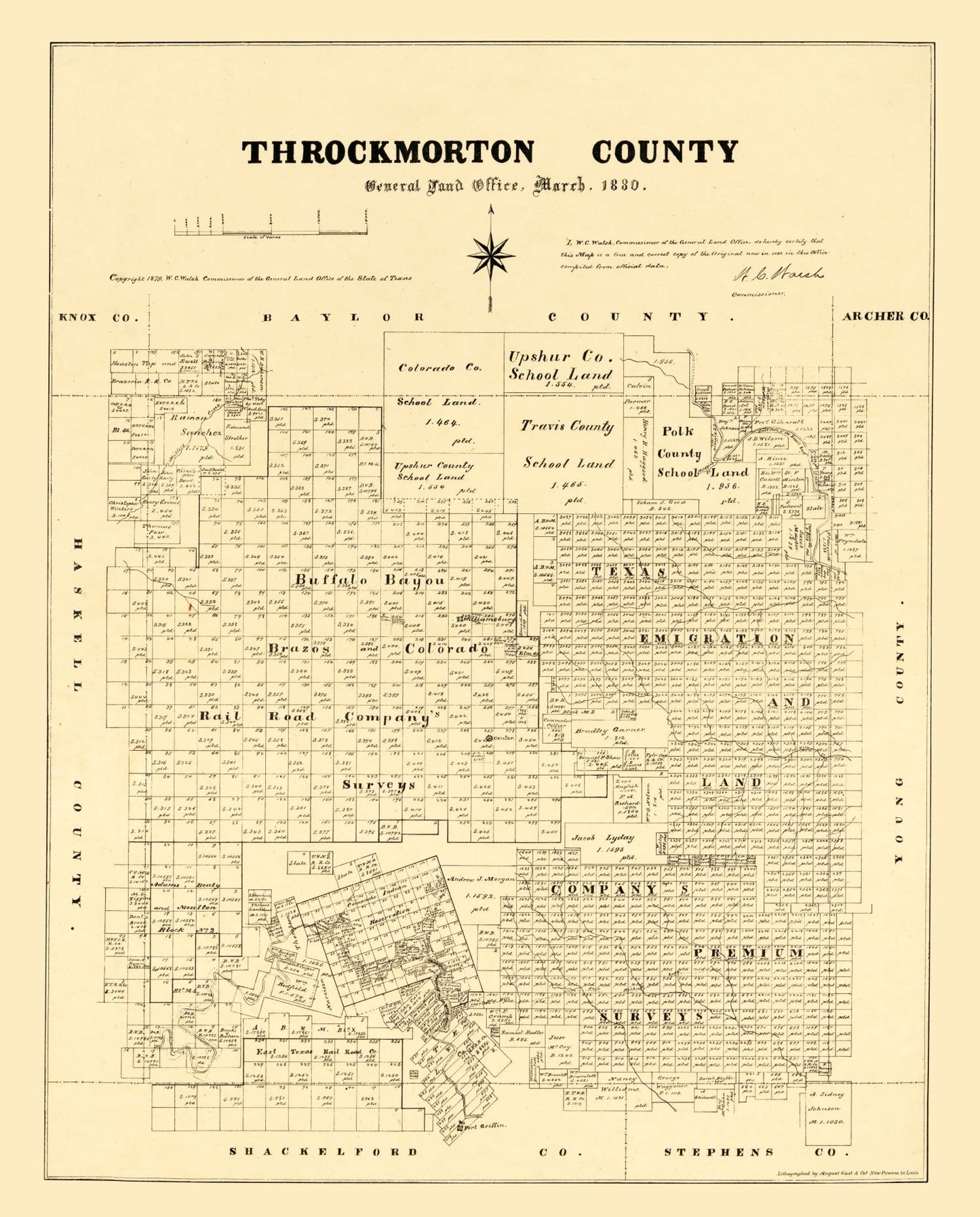 Vintage Map of Throckmorton County, Texas, 1879