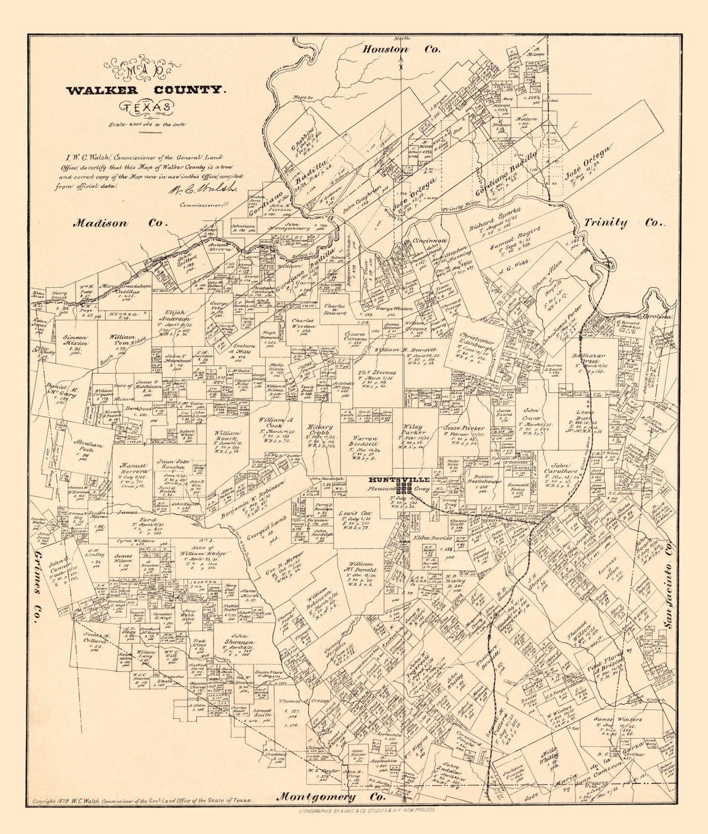 Vintage Map of Walker County, Texas 1879