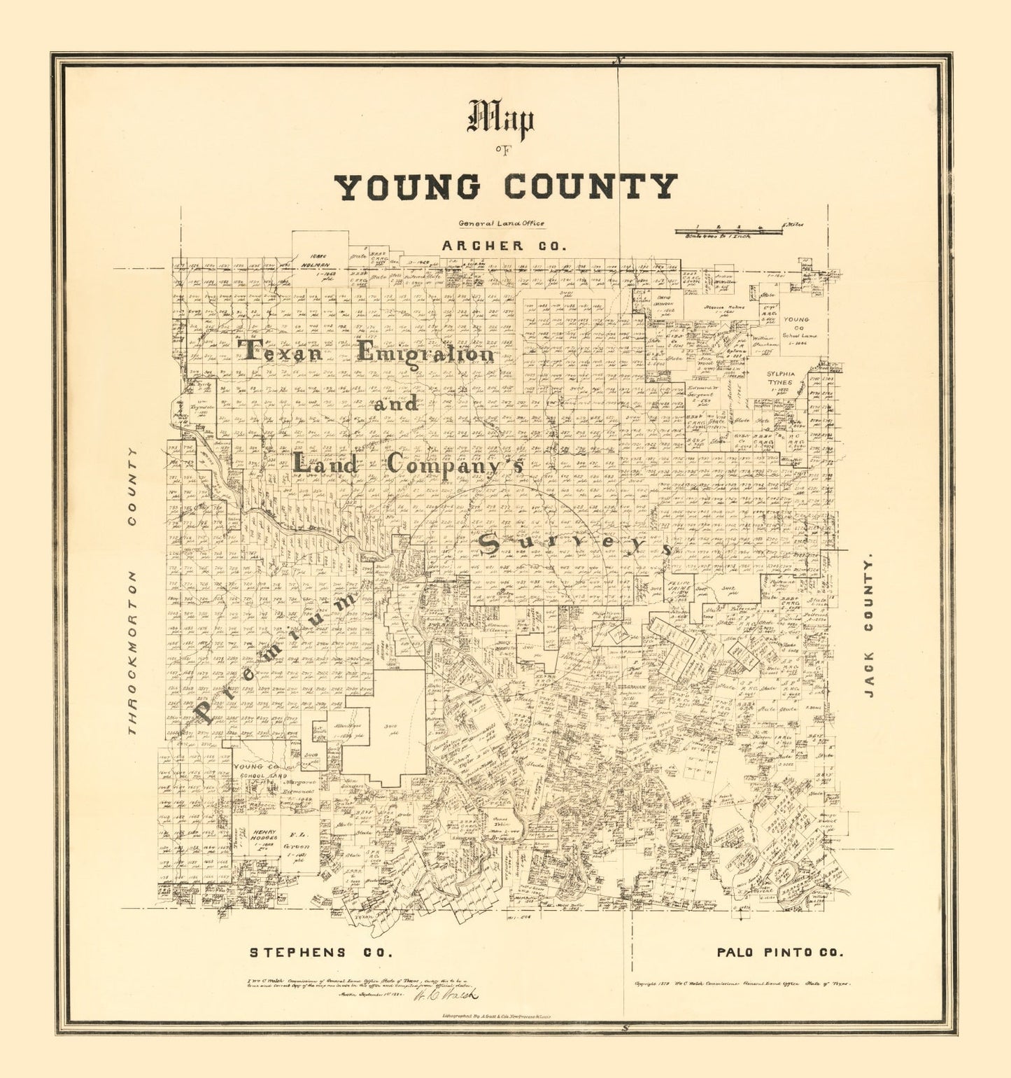 Vintage Map of Young County, Texas, 1879