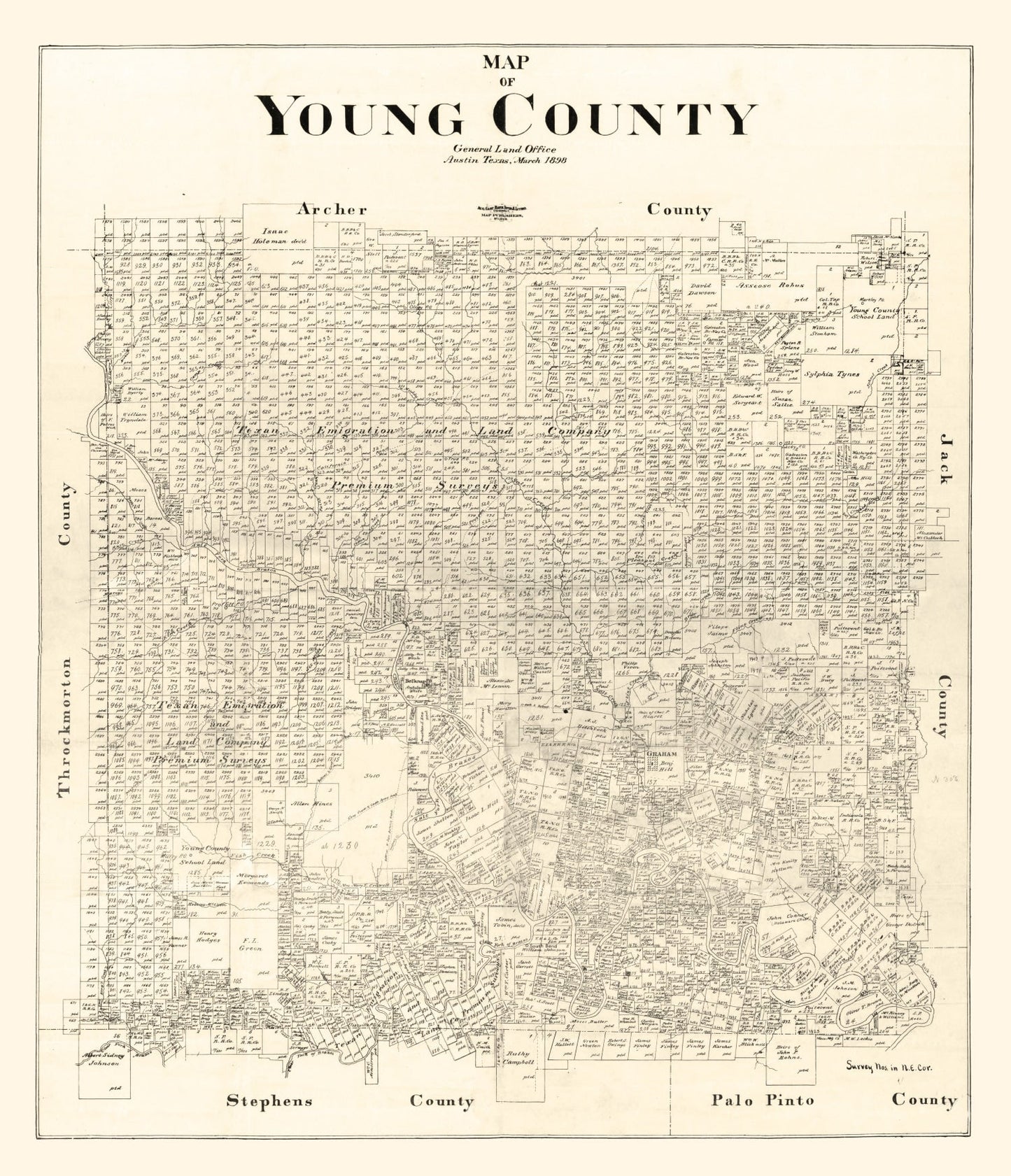 Vintage Map of Young County, Texas, 1898