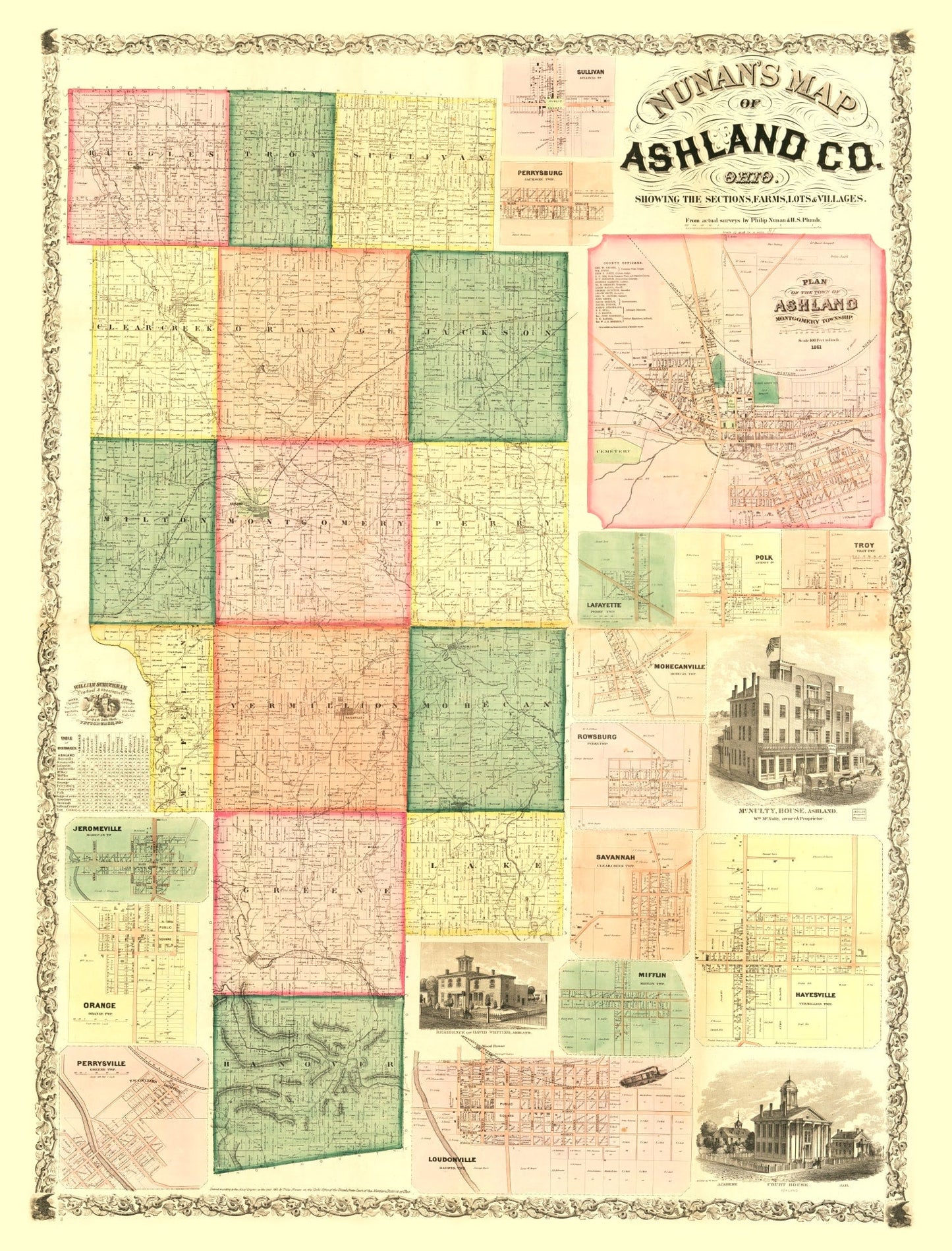 Vintage Map of Ashland County, Ohio, 1861 (Northern Districts)
