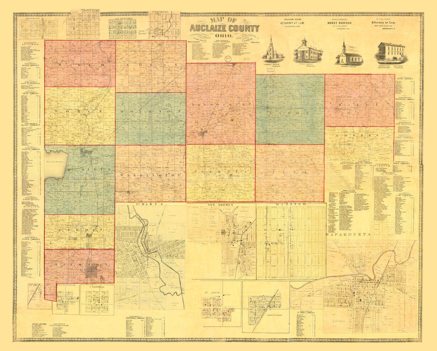 Vintage Map of Auglaize County, Ohio, 1860