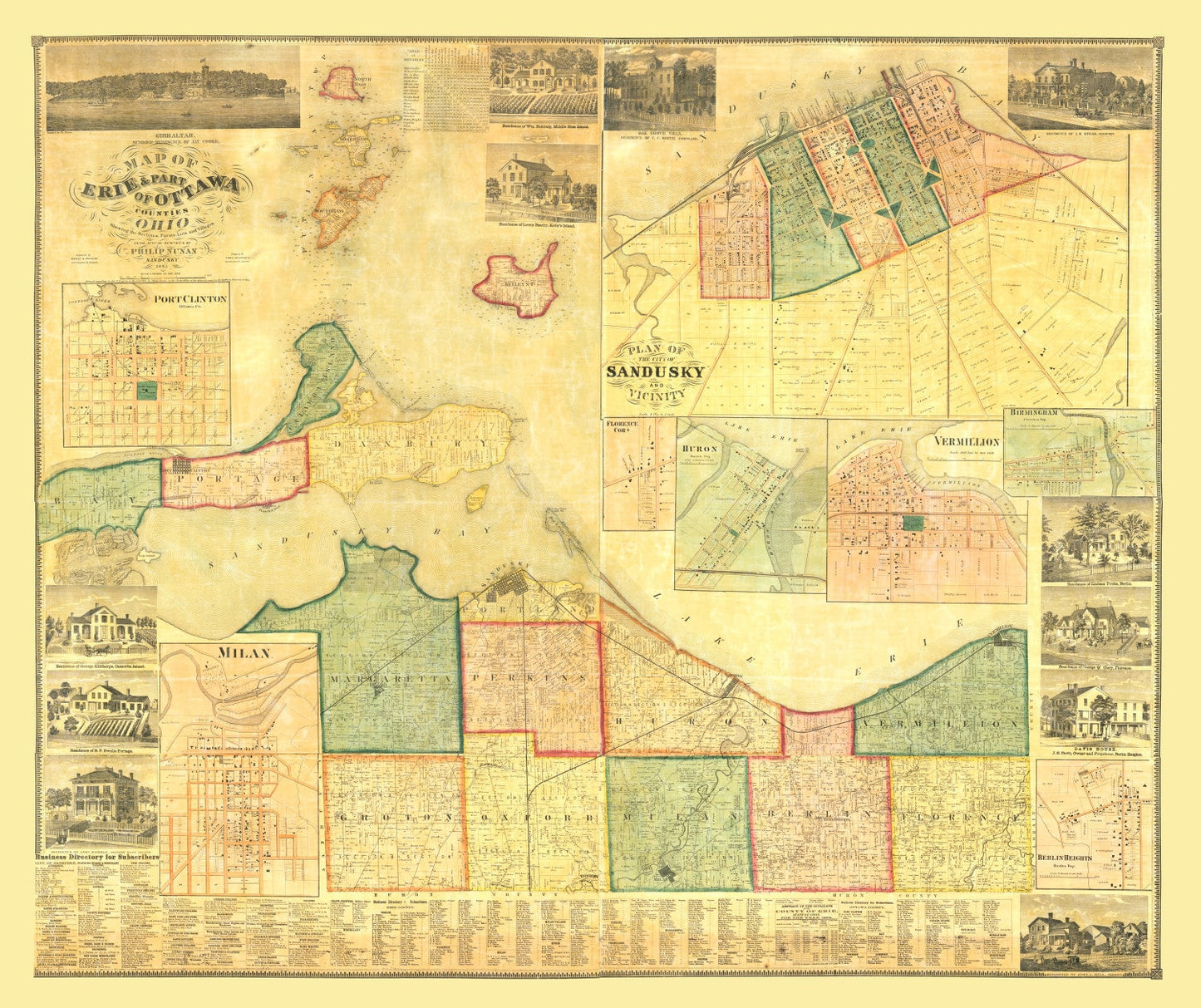 Vintage Map of Erie County, Ohio, 1863