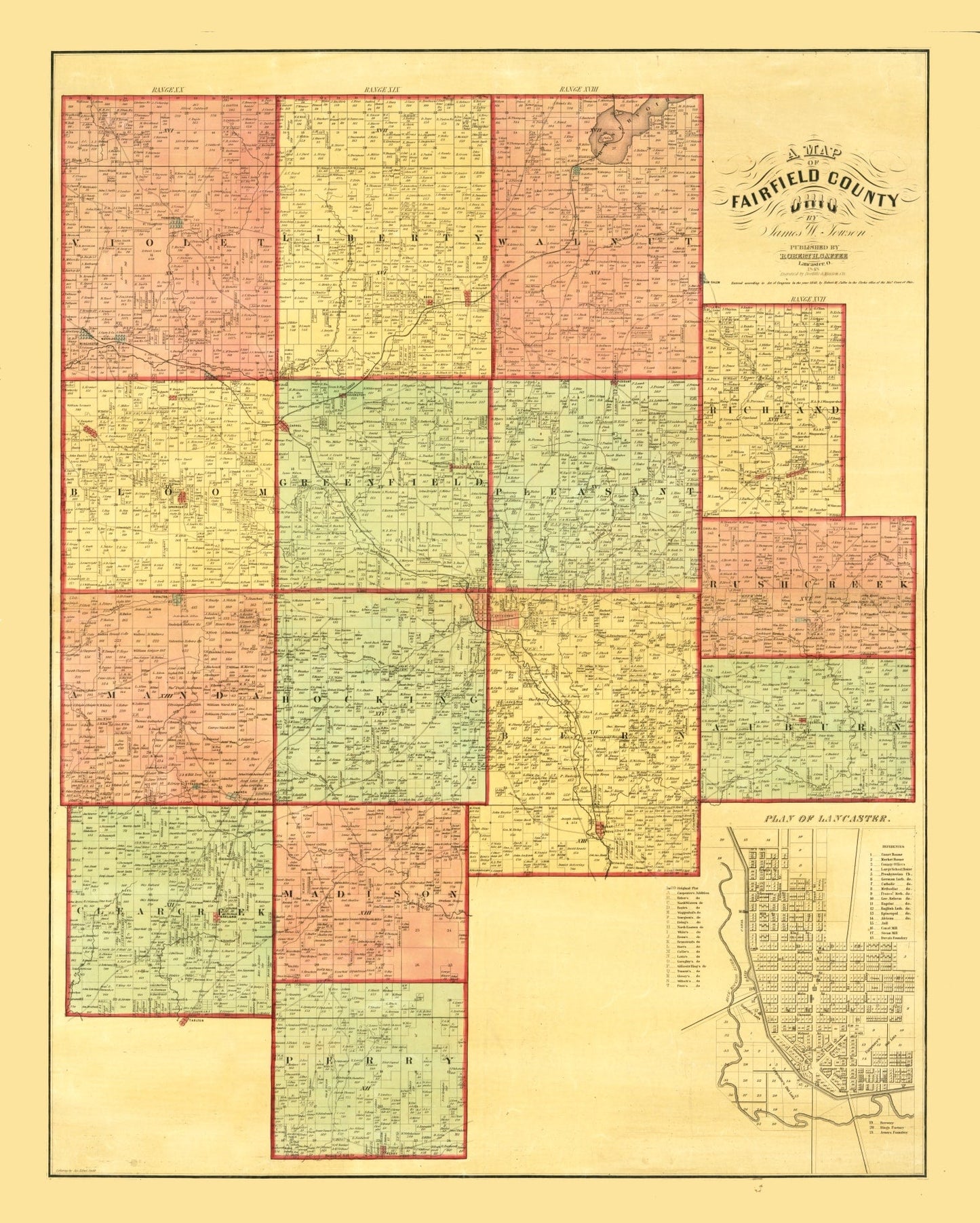 Vintage Map of Fairfield County, Ohio, 1848
