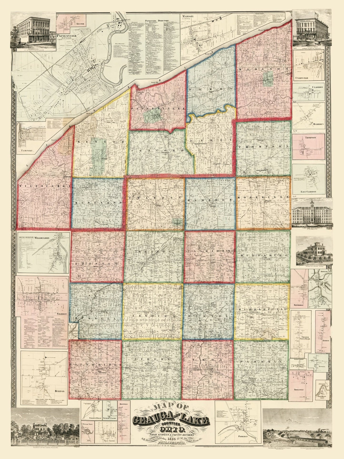 Vintage Map of Geauga County, Ohio, 1857
