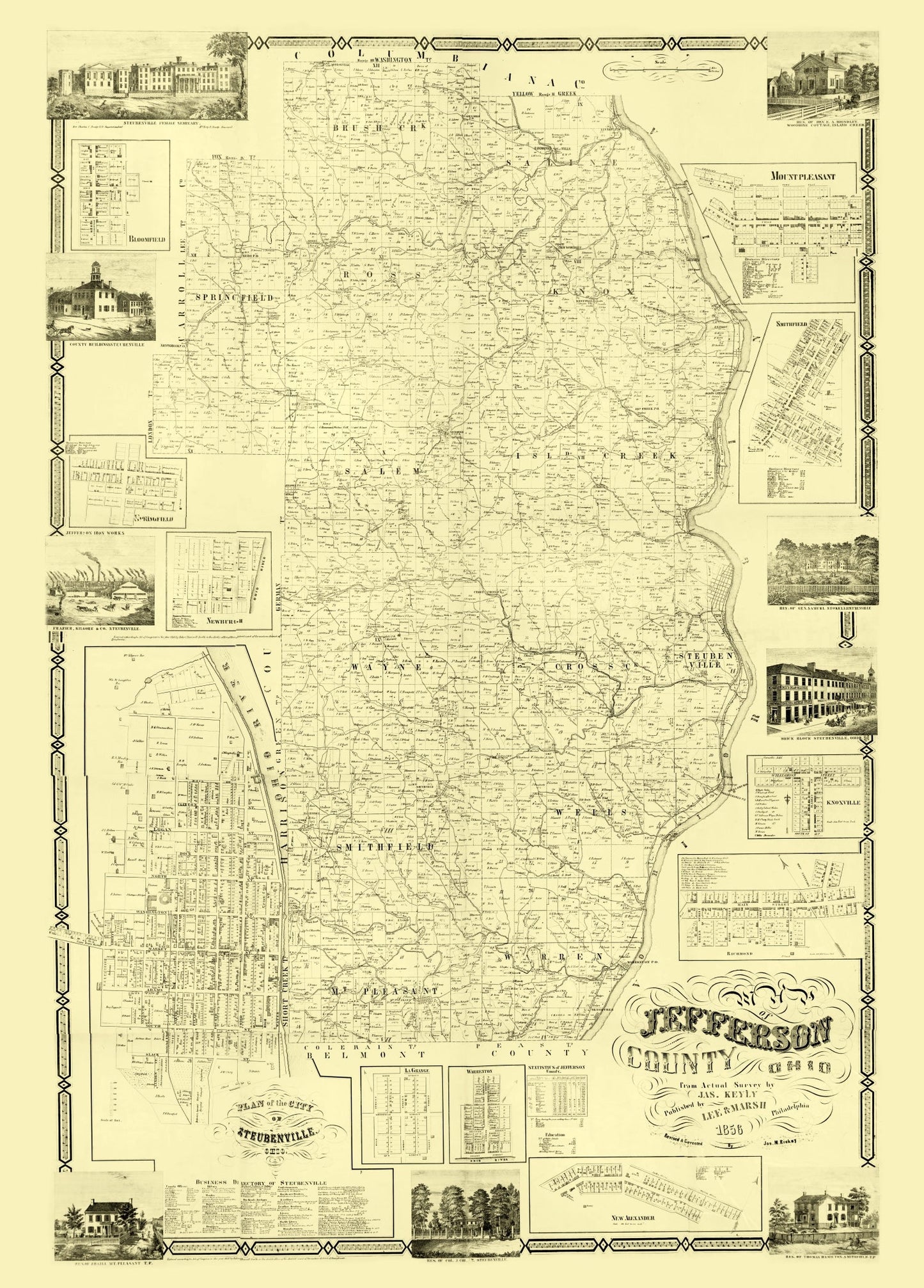 Vintage Map of Jefferson County, Ohio, 1856