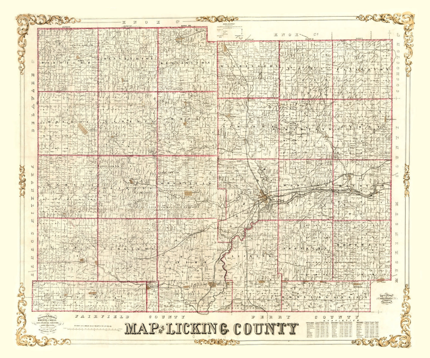 Vintage Map of Licking County, Ohio, 1854