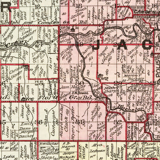 Vintage Map of Carroll County, Indiana, 1898 Wall Art
