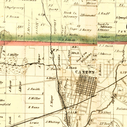 Vintage Map of Stark County, Ohio, 1850