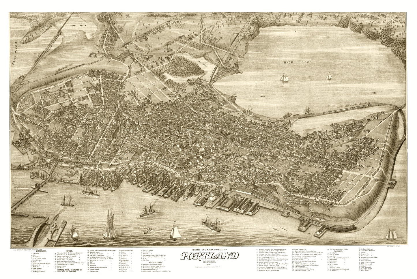 Vintage Map of Portland, Maine, 1876