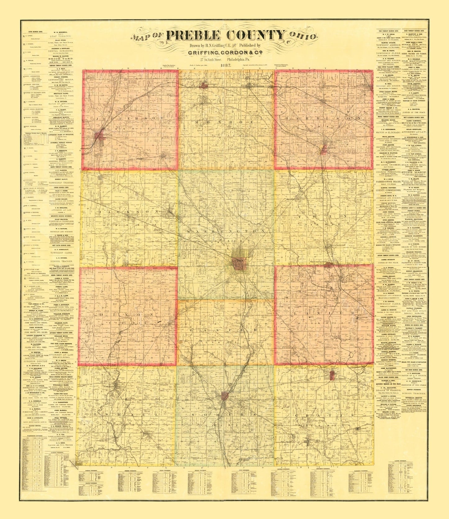 Vintage Map of Preble County, Ohio, 1887