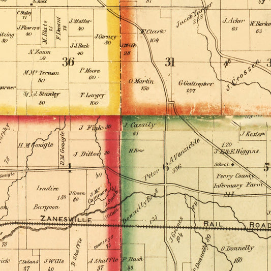 Vintage Map of Perry County, Ohio, 1859