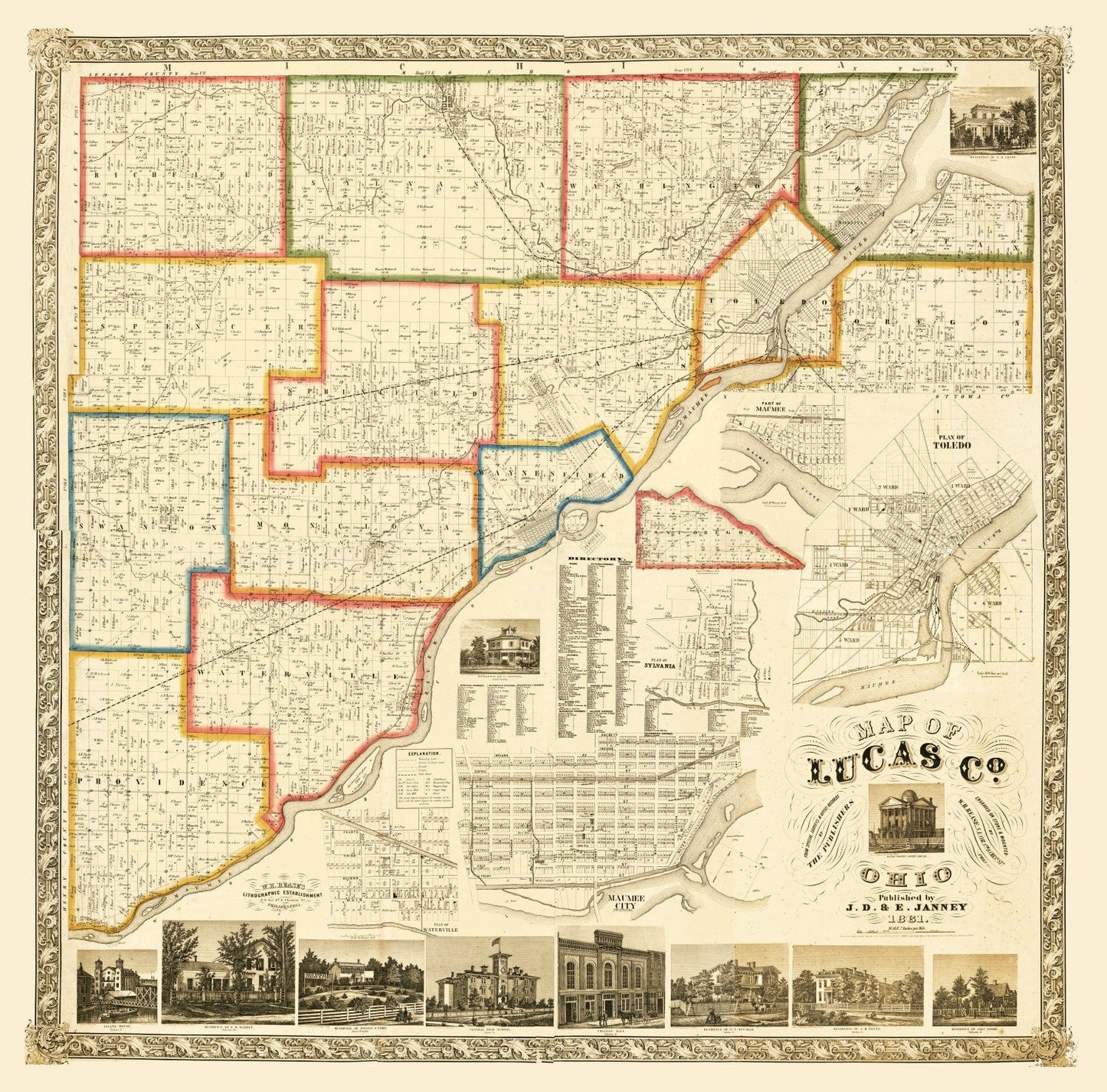 Vintage Map of Lucas County, Ohio, 1861
